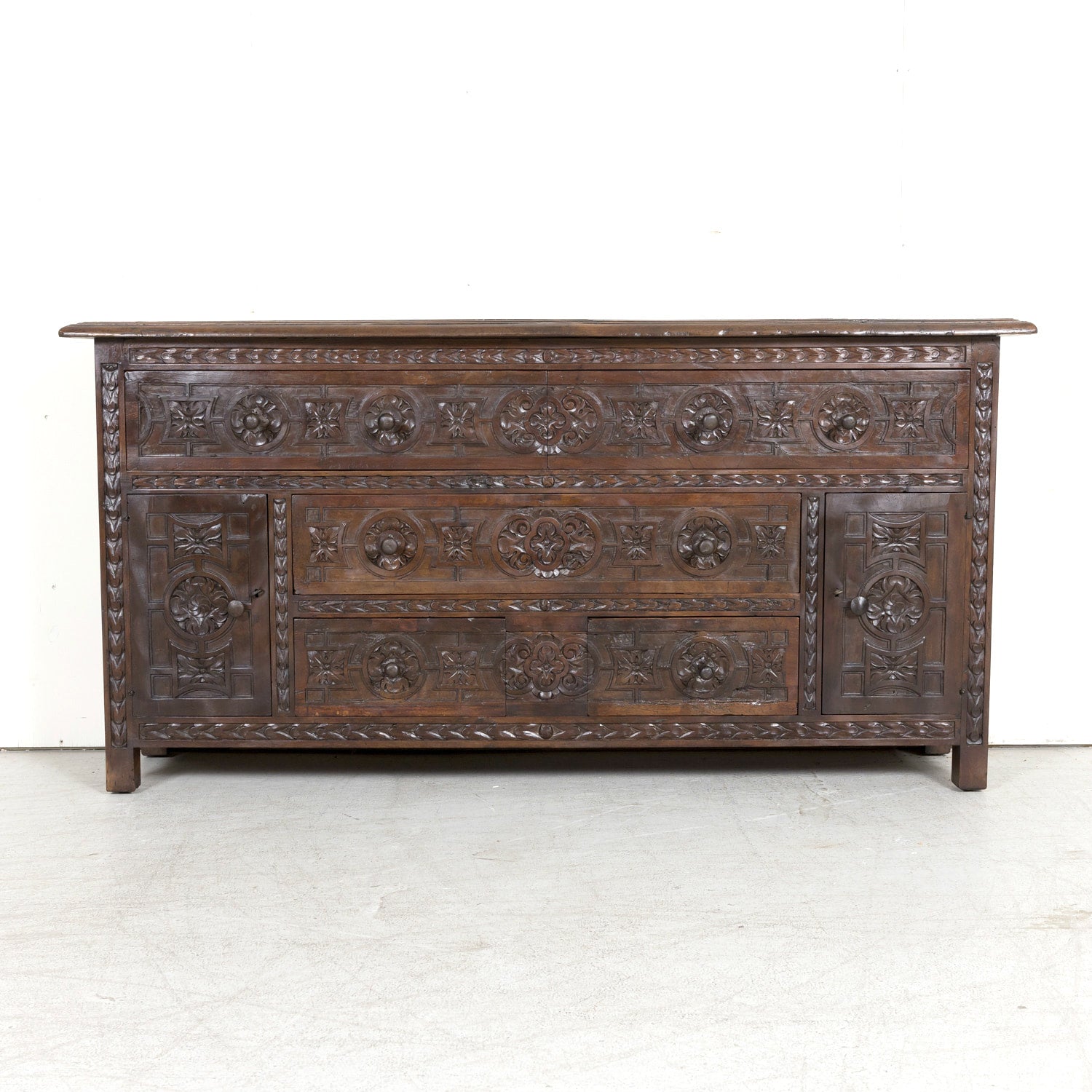 19th Century Spanish Catalan Carved Walnut Sacristy Chest