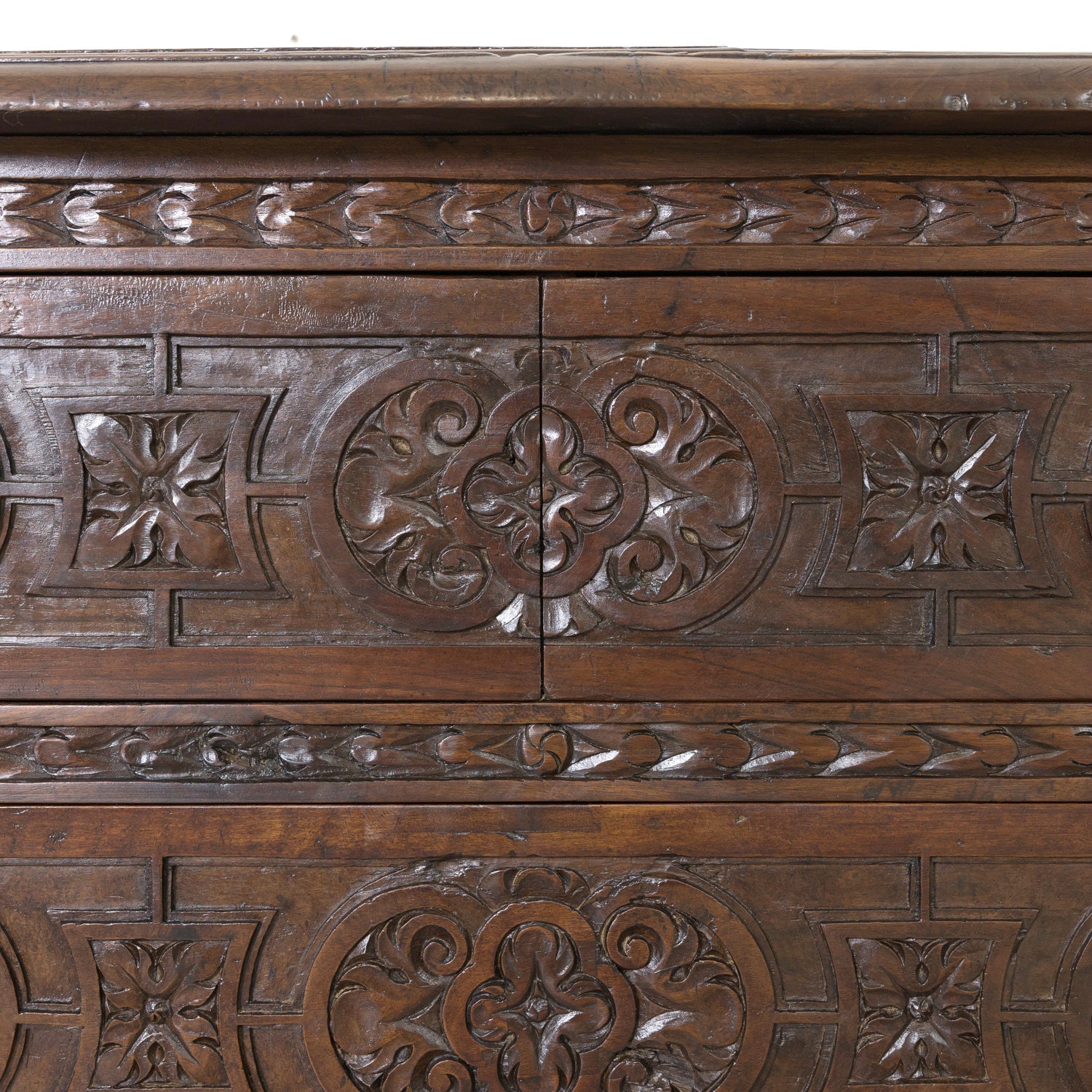 19th Century Spanish Catalan Carved Walnut Sacristy Chest