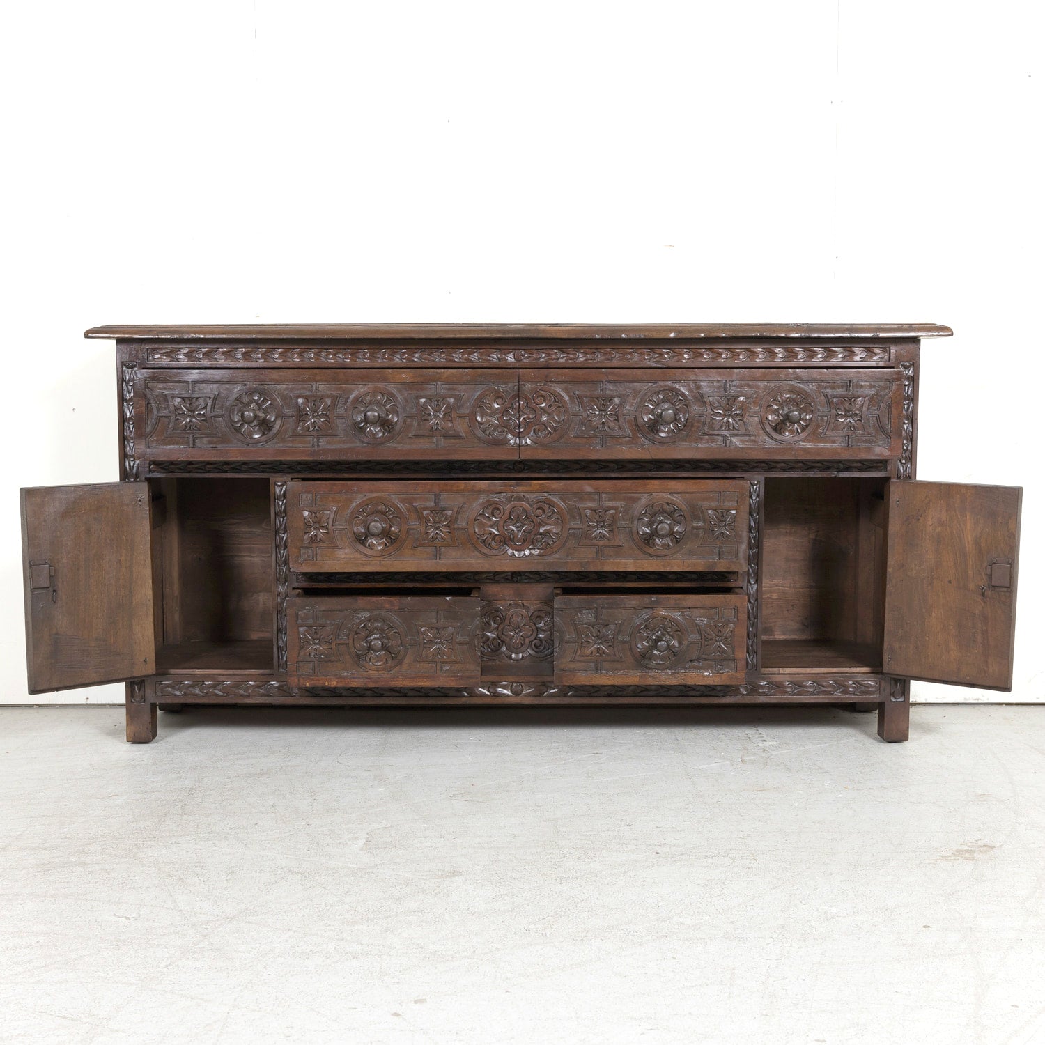 19th Century Spanish Catalan Carved Walnut Sacristy Chest