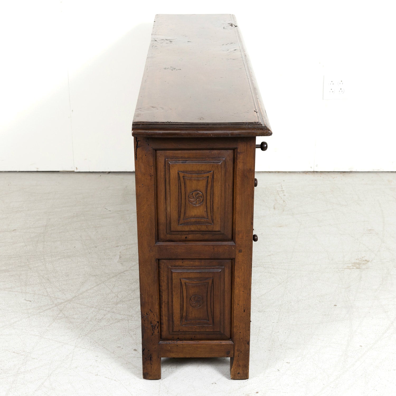 19th Century Spanish Catalan Carved Walnut Sacristy Chest