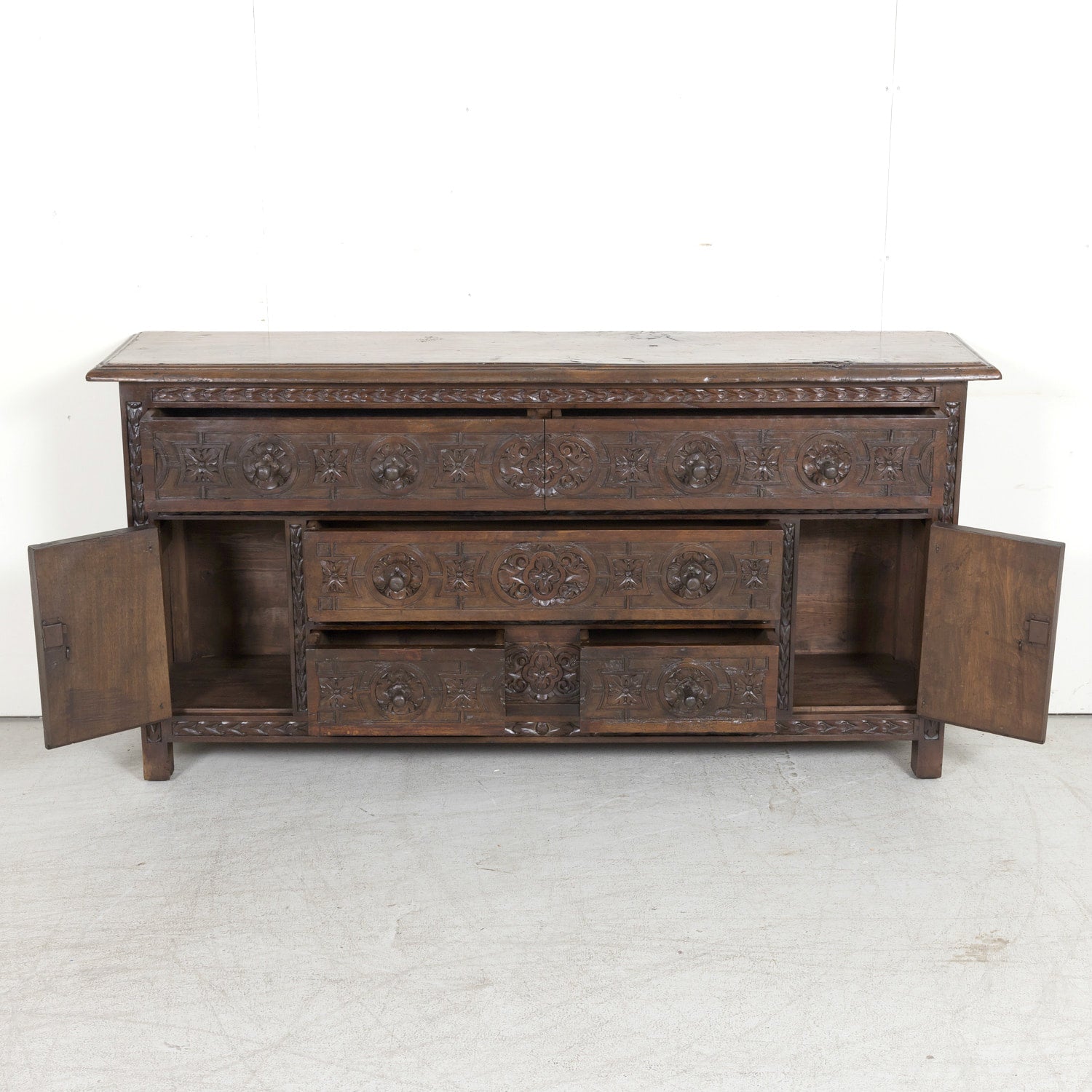 19th Century Spanish Catalan Carved Walnut Sacristy Chest