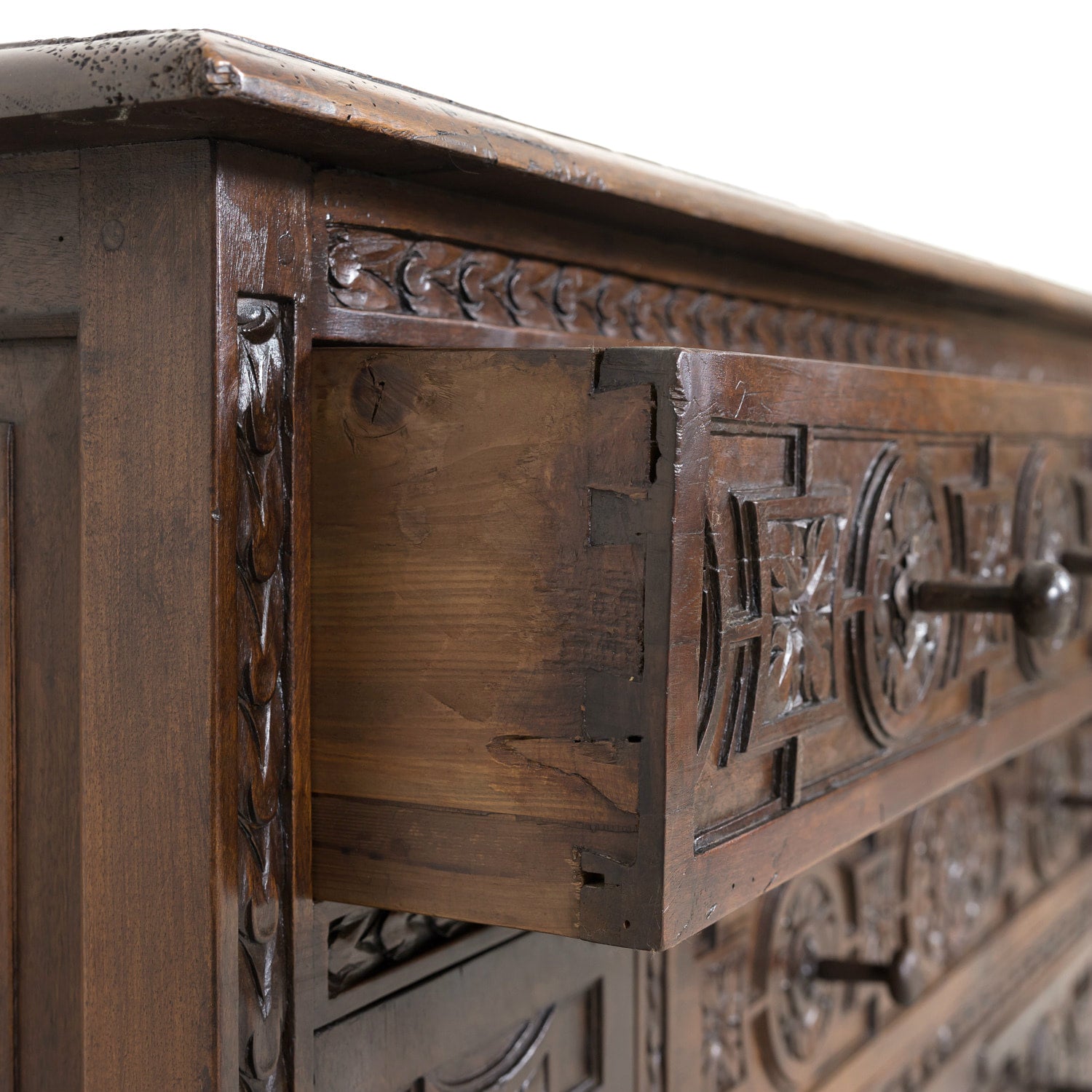 19th Century Spanish Catalan Carved Walnut Sacristy Chest