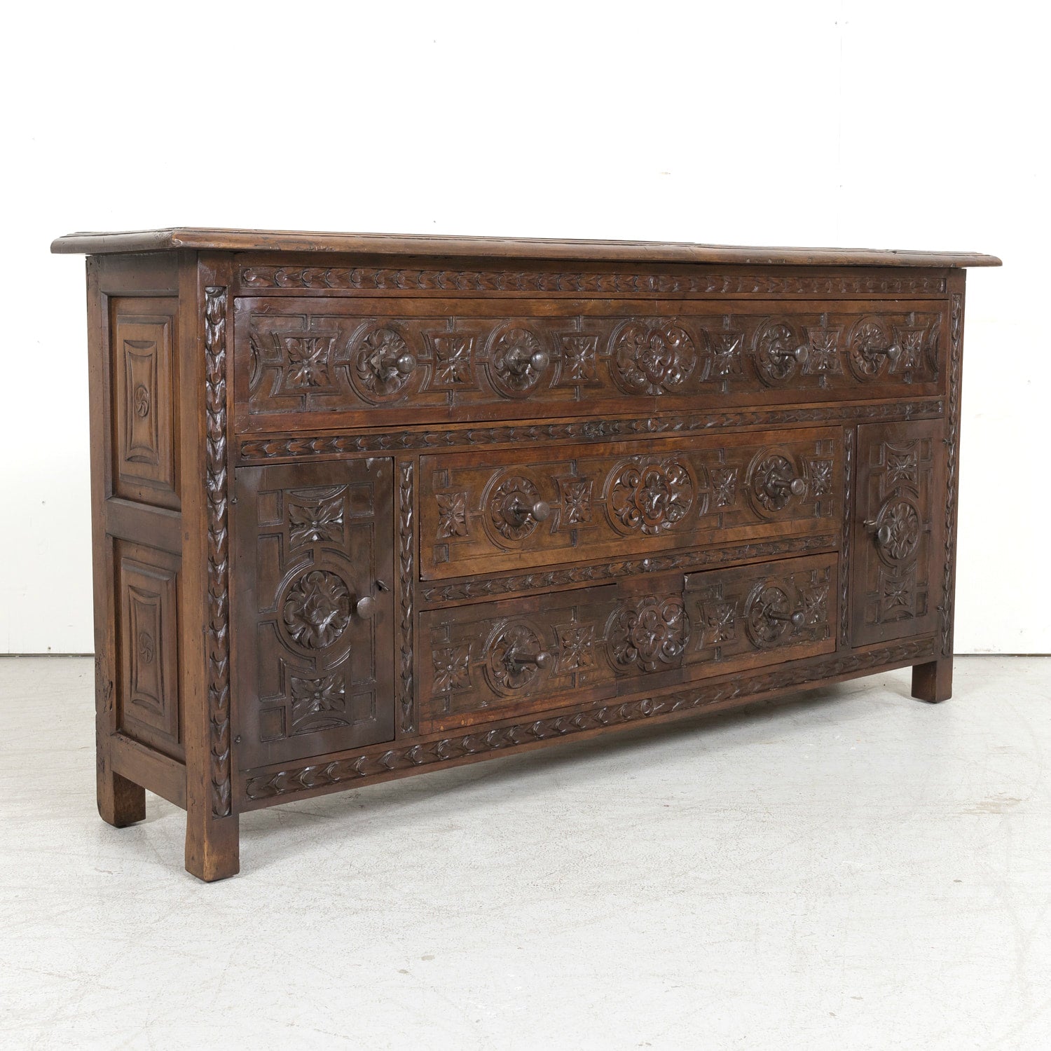 19th Century Spanish Catalan Carved Walnut Sacristy Chest