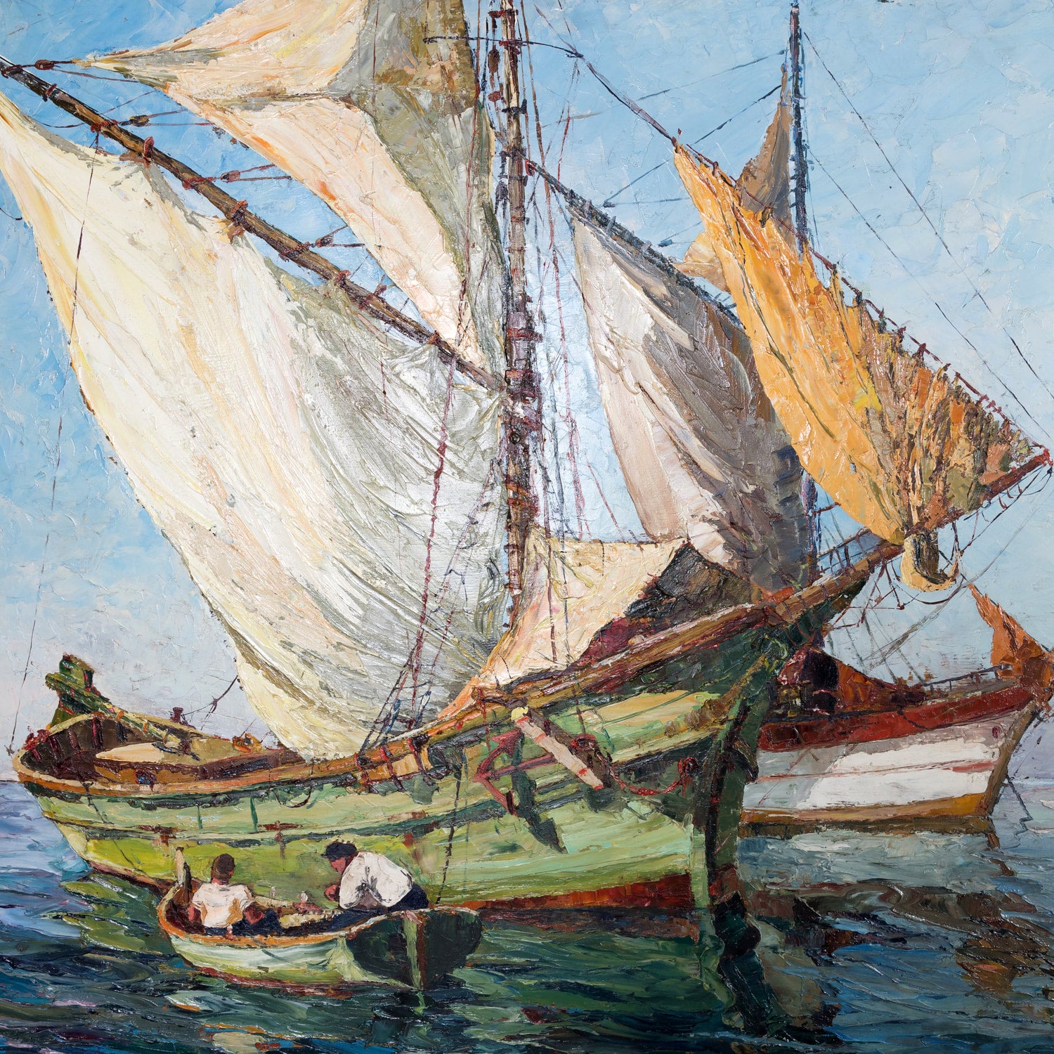 Original Early 20th Century Framed Oil on Board French Seascape Painting, Signed