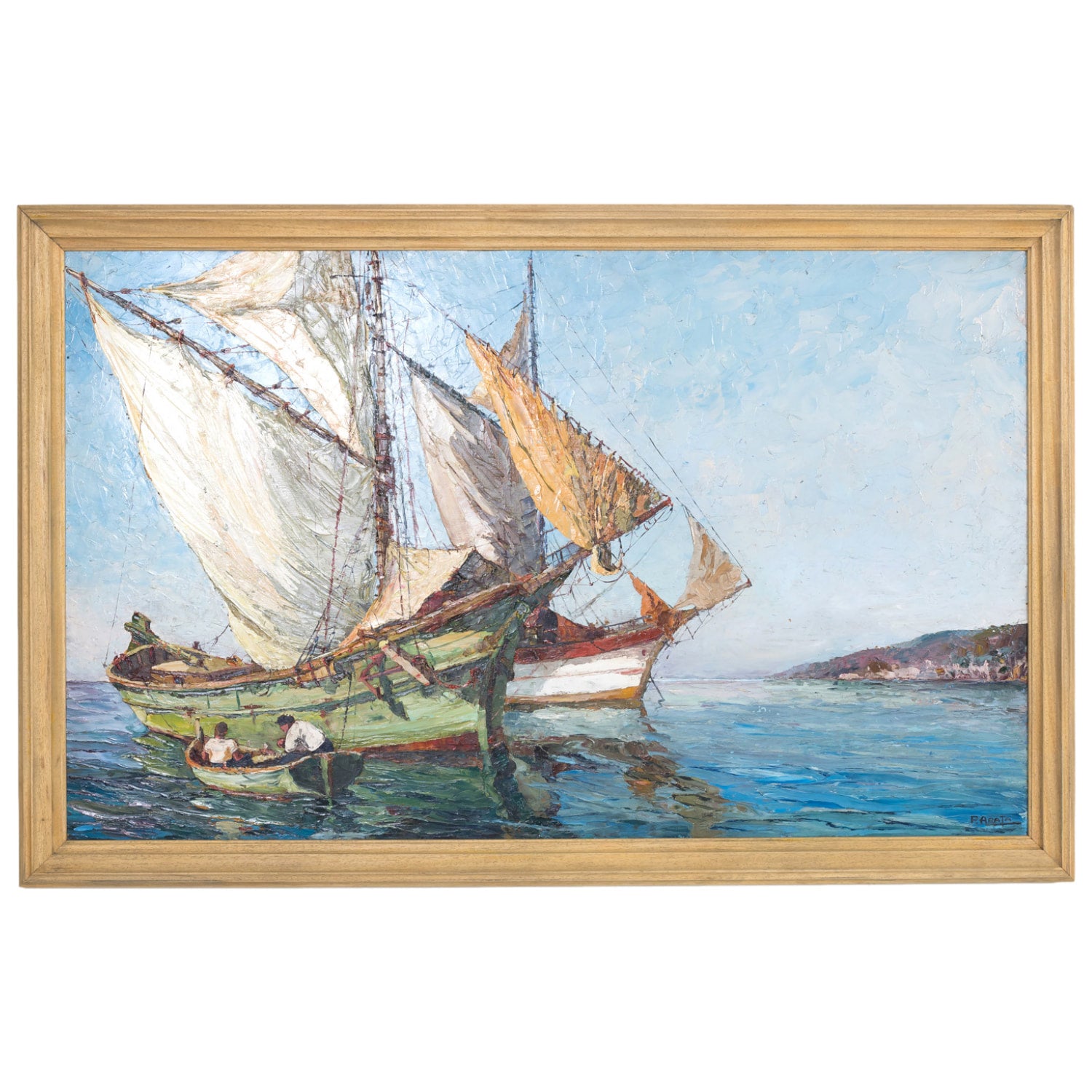 Original Early 20th Century Framed Oil on Board French Seascape Painting, Signed