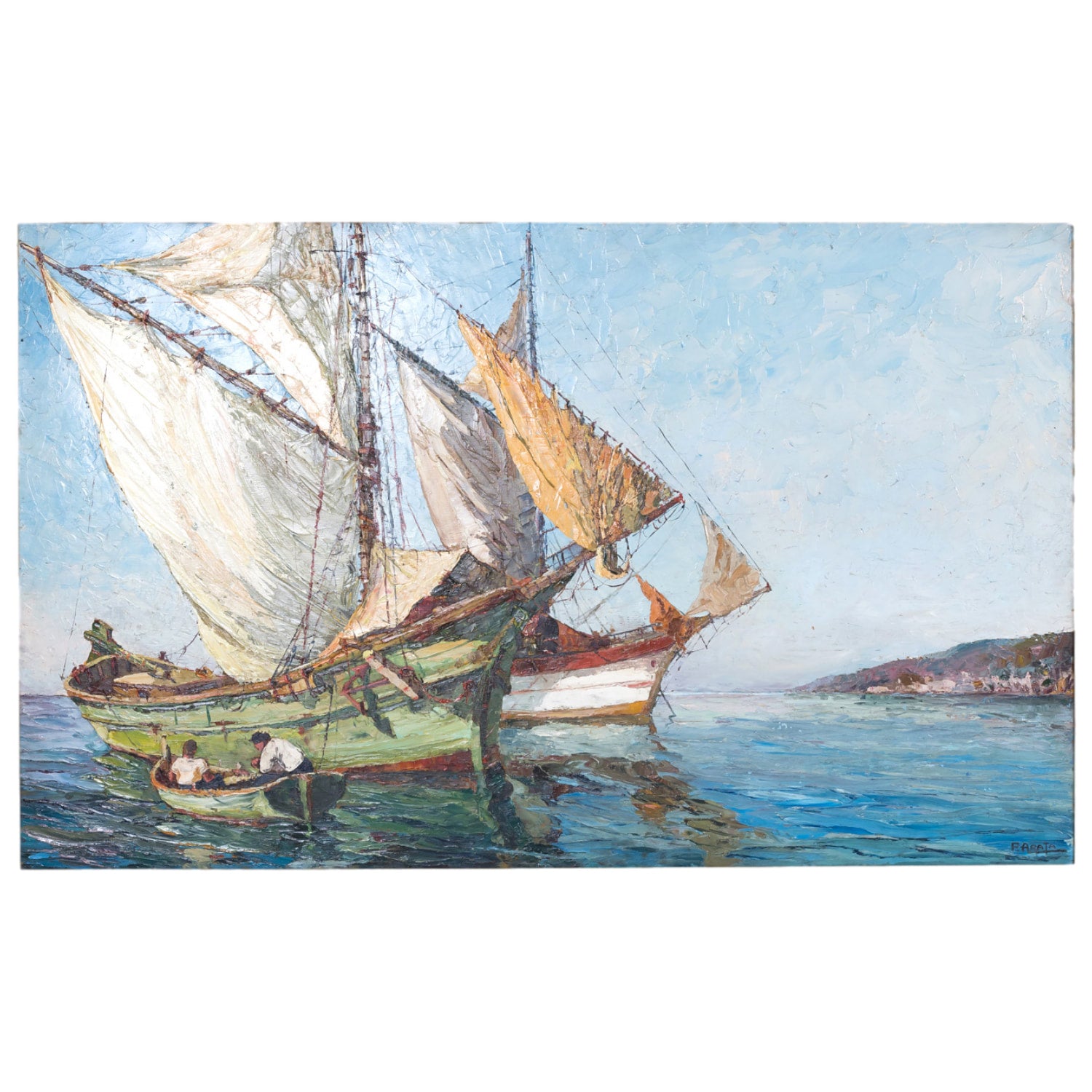 Original Early 20th Century Framed Oil on Board French Seascape Painting, Signed