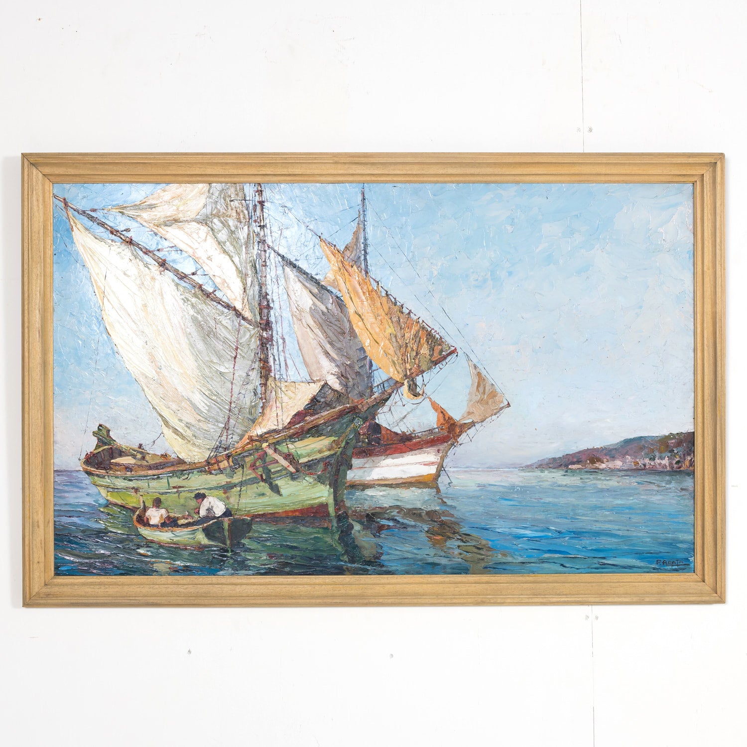 Original Early 20th Century Framed Oil on Board French Seascape Painting, Signed