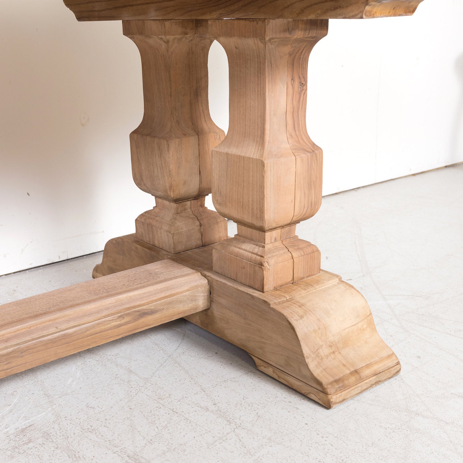 Impressive Antique French Bleached Walnut Trestle Dining Table with Rounded Edges