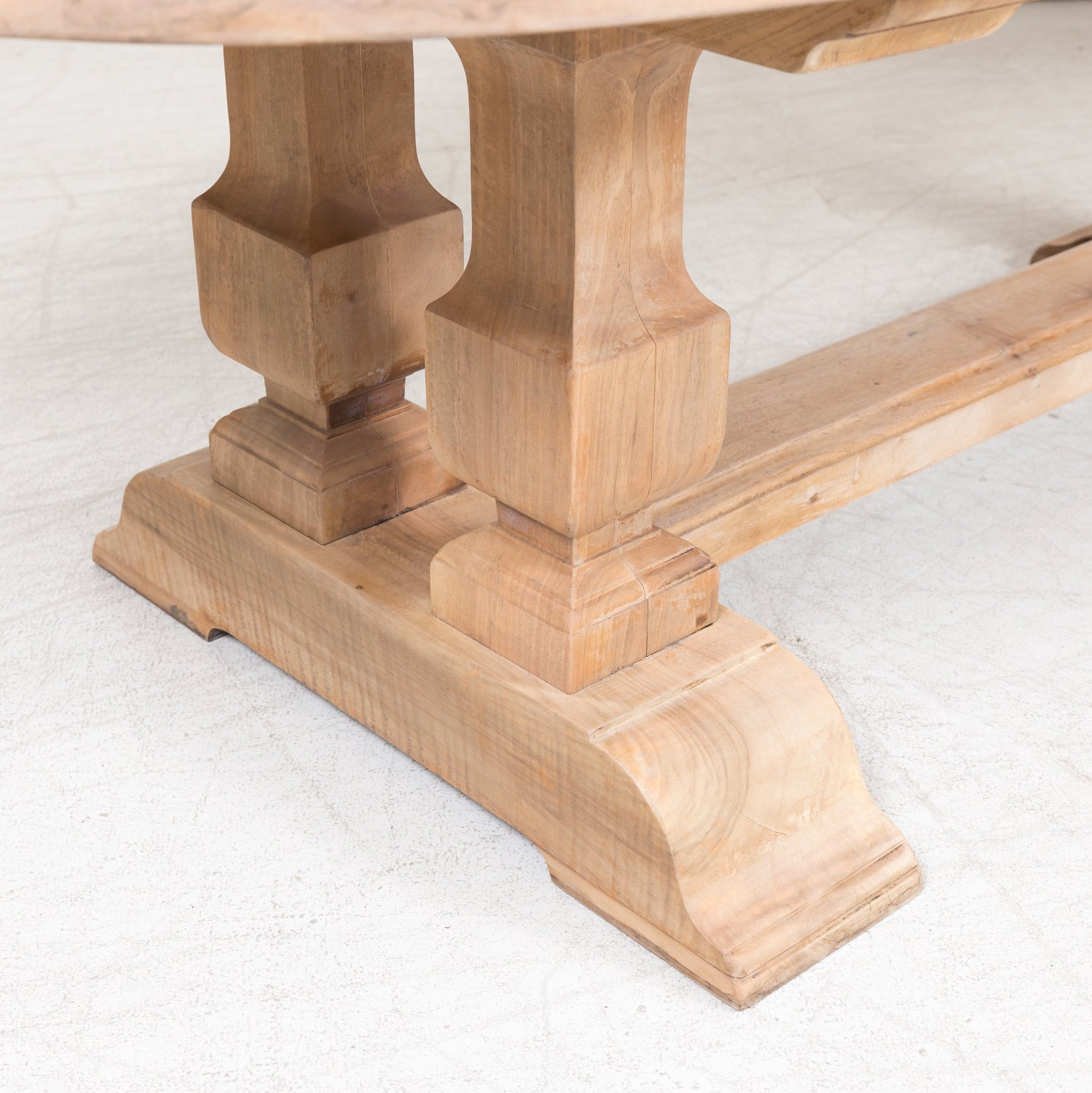 Impressive Antique French Bleached Walnut Trestle Dining Table with Rounded Edges