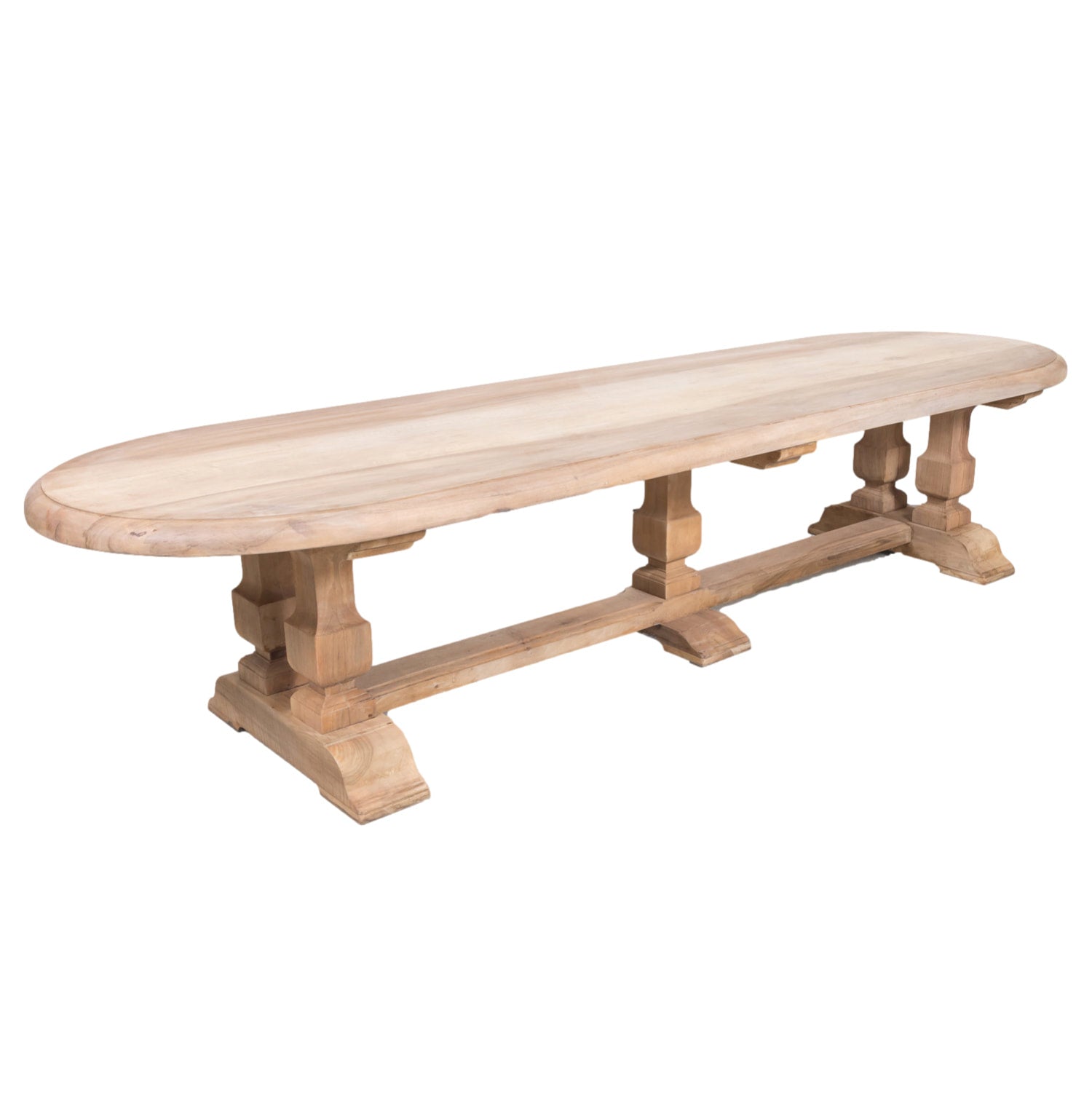 Impressive Antique French Bleached Walnut Trestle Dining Table with Rounded Edges