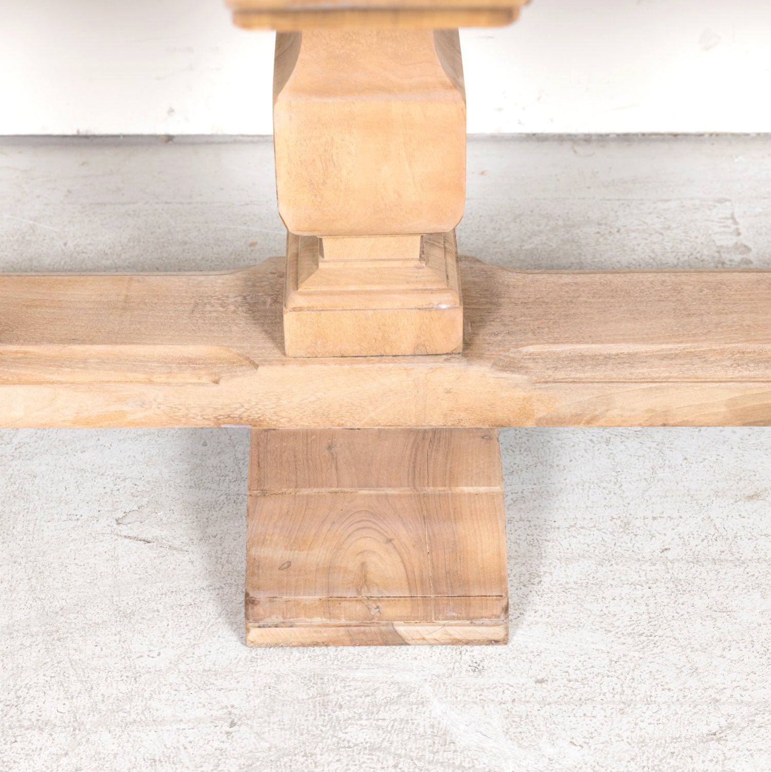 Impressive Antique French Bleached Walnut Trestle Dining Table with Rounded Edges