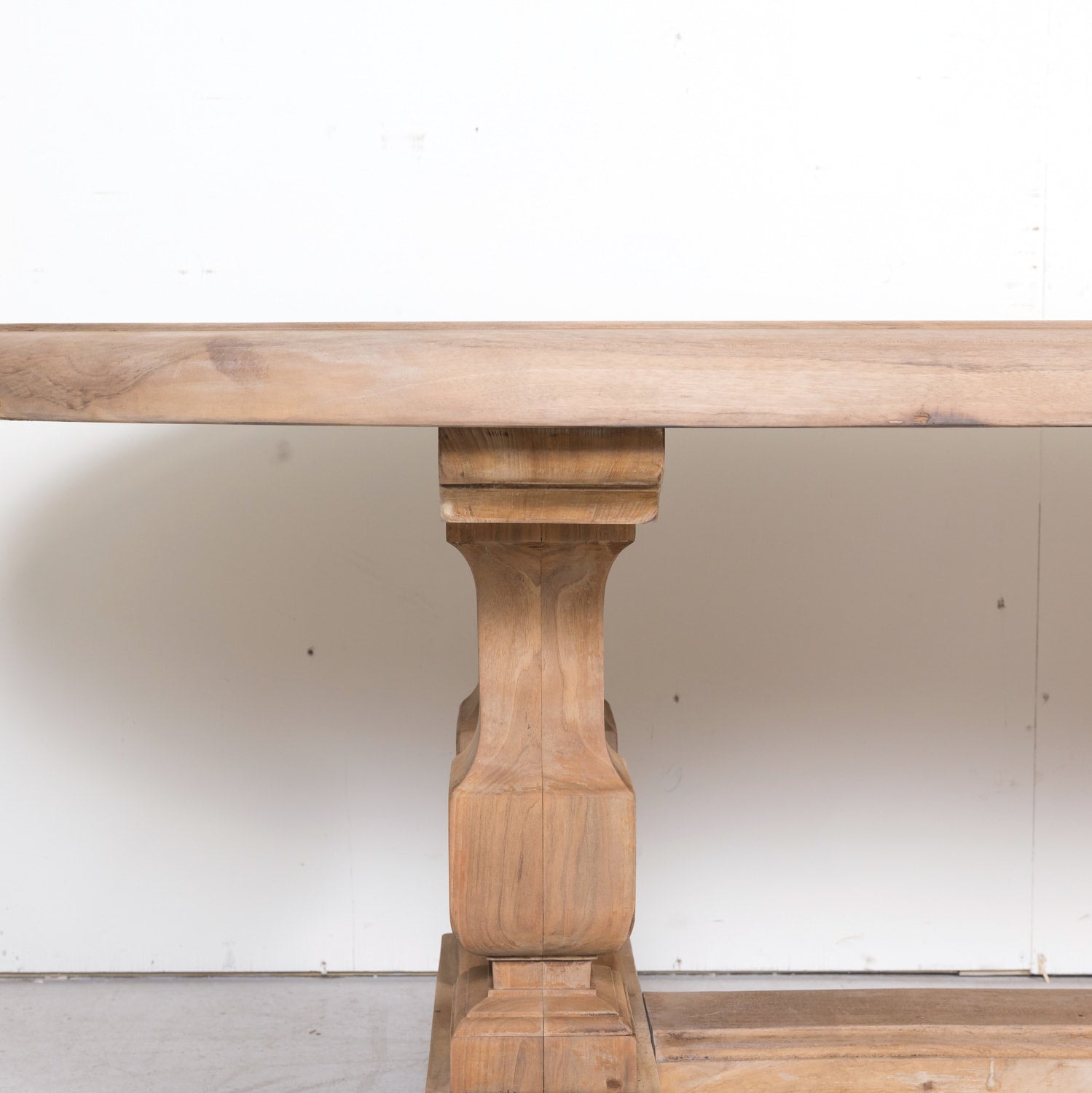 Impressive Antique French Bleached Walnut Trestle Dining Table with Rounded Edges
