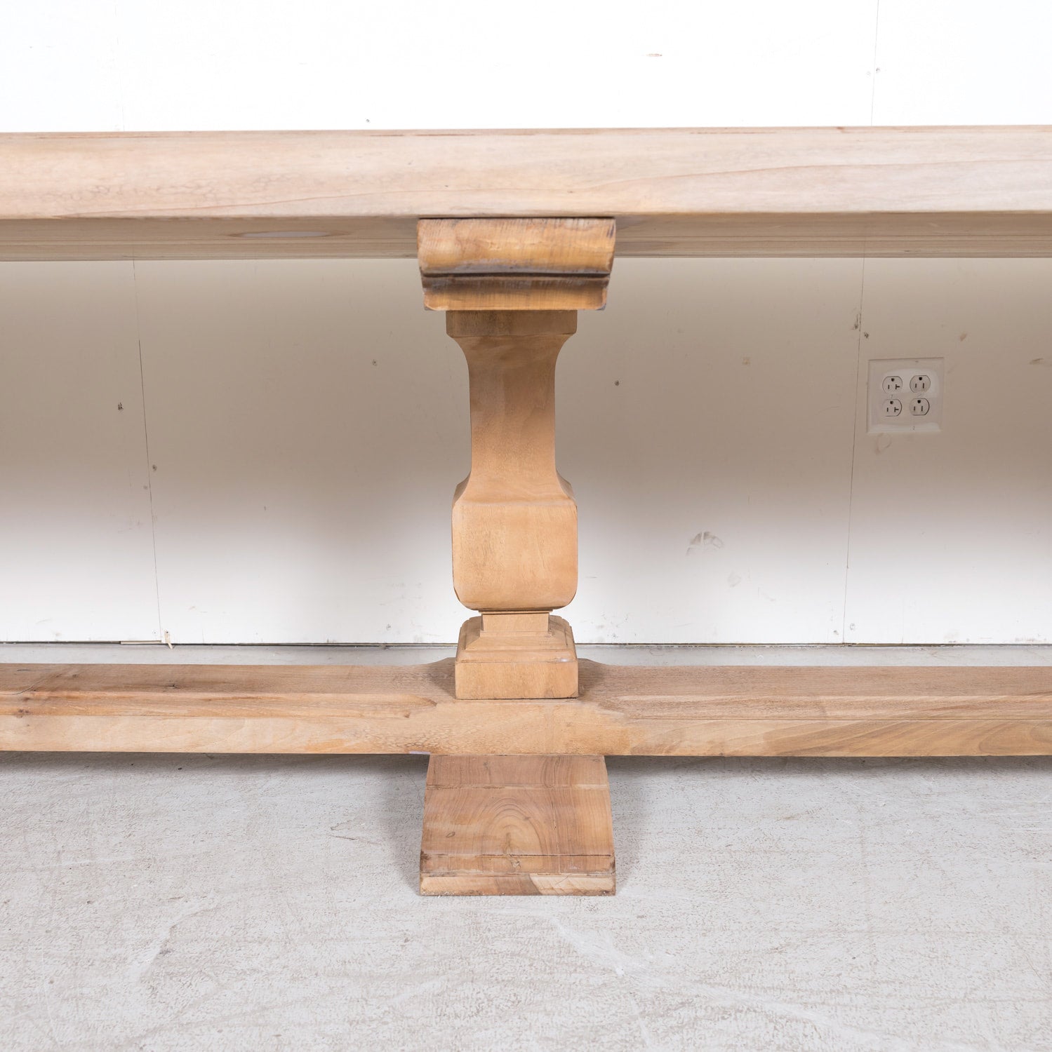 Impressive Antique French Bleached Walnut Trestle Dining Table with Rounded Edges