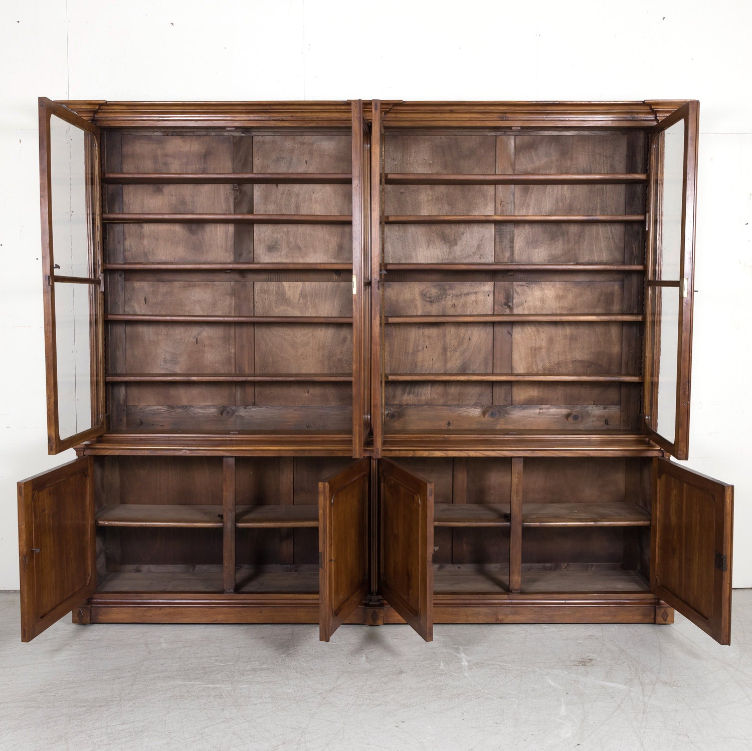Monumental Antique French Directoire Style Cherry Bibliotheque or Bookcase