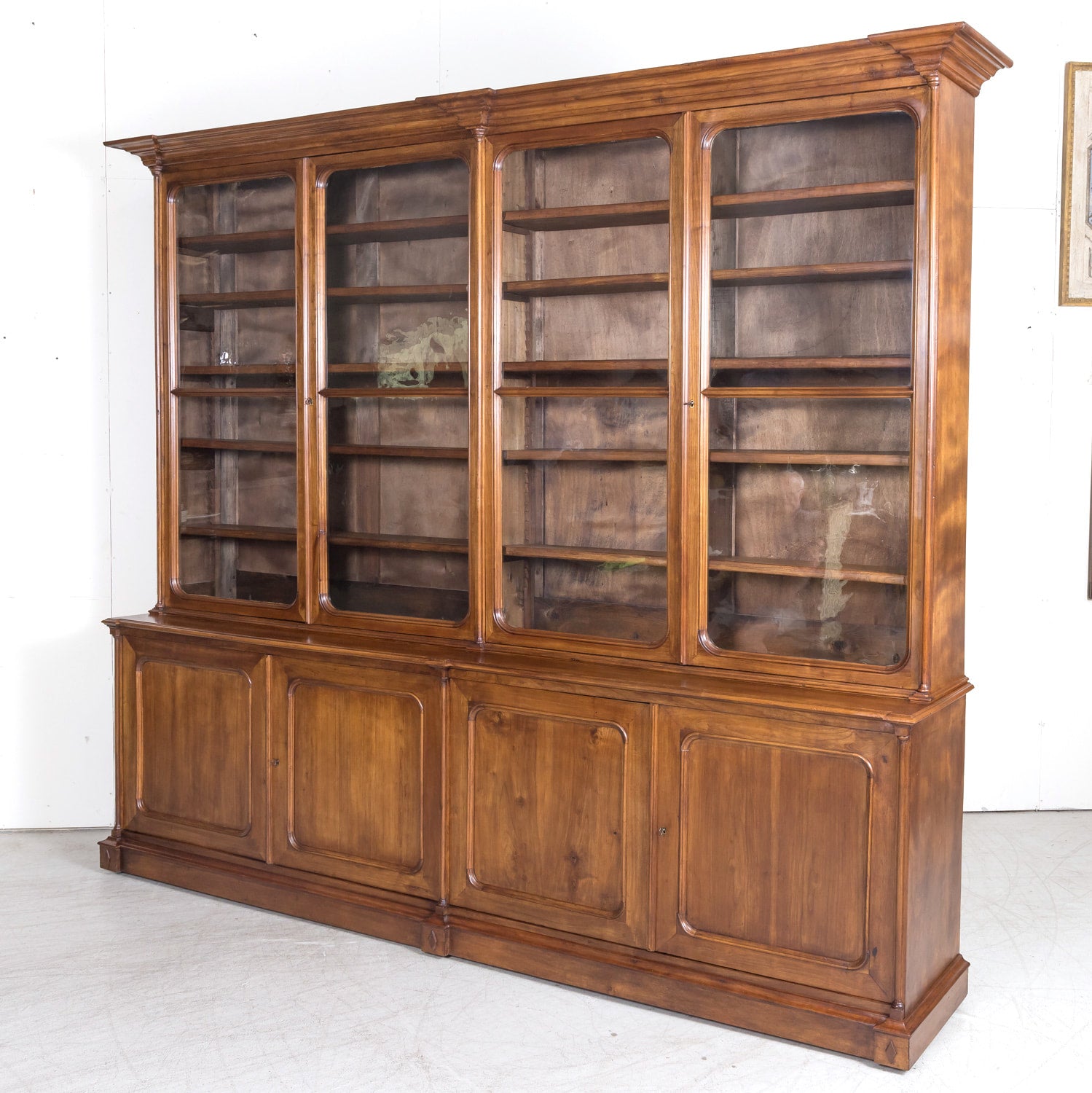 Monumental Antique French Directoire Style Cherry Bibliotheque or Bookcase