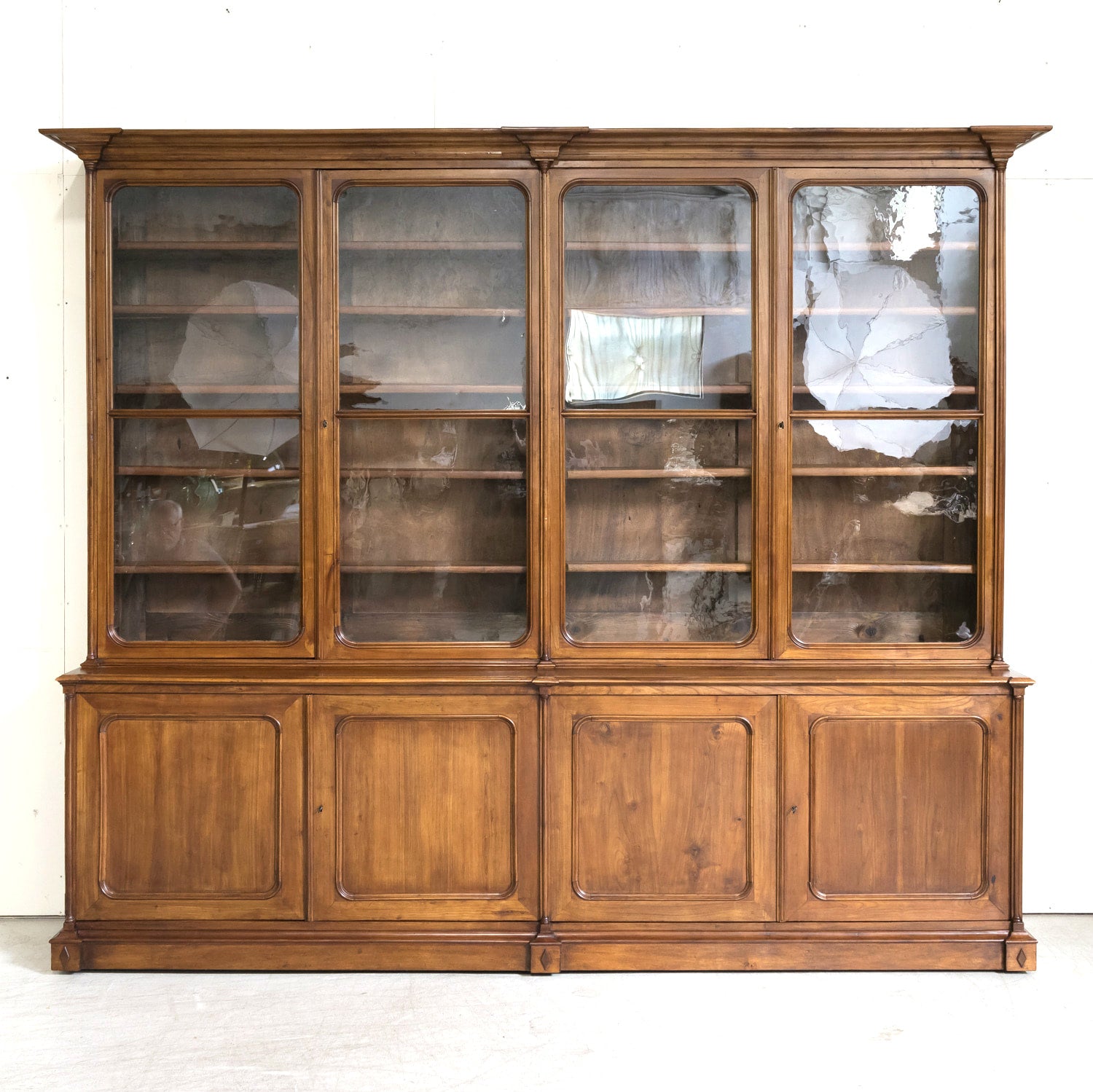 Monumental Antique French Directoire Style Cherry Bibliotheque or Bookcase