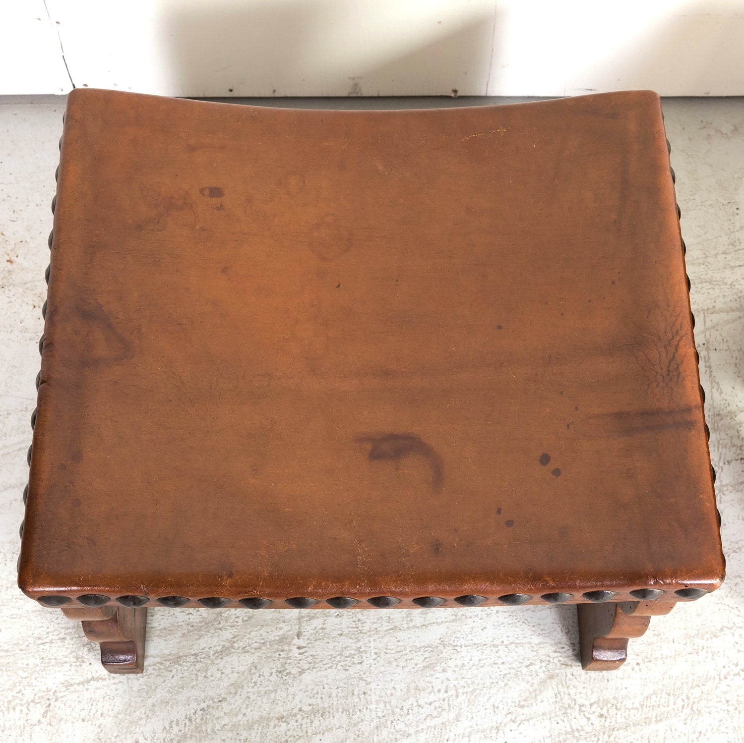 Pair of 19th Century Spanish Carved Walnut and Leather Footstools