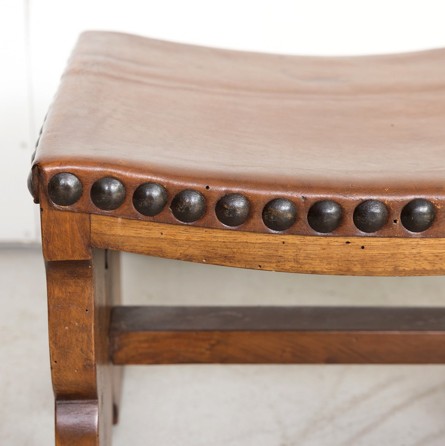 Pair of 19th Century Spanish Carved Walnut and Leather Footstools