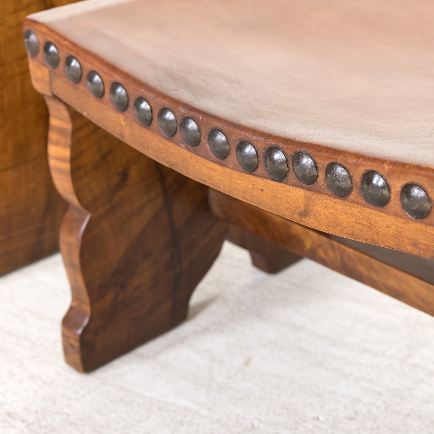 Pair of 19th Century Spanish Carved Walnut and Leather Footstools