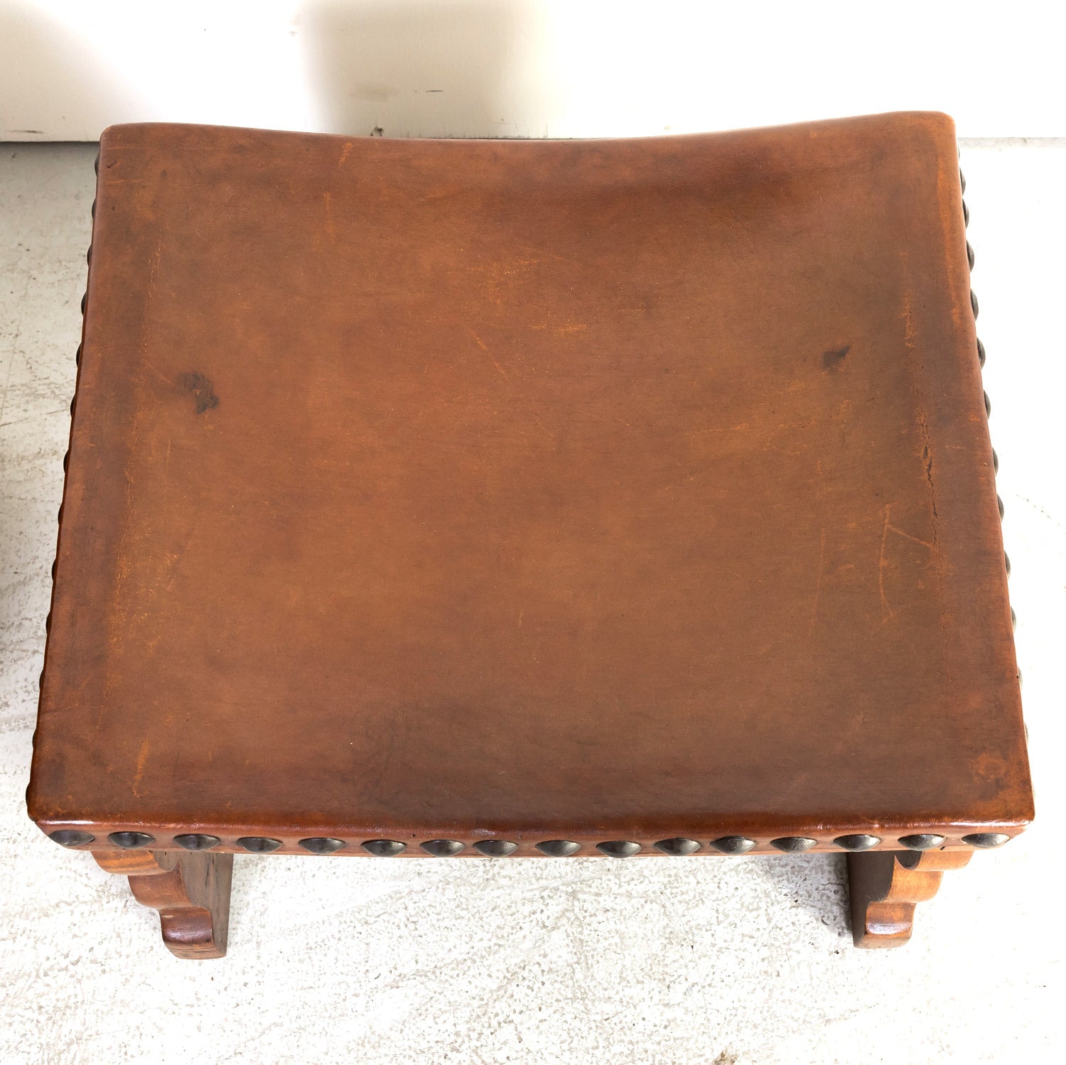 Pair of 19th Century Spanish Carved Walnut and Leather Footstools