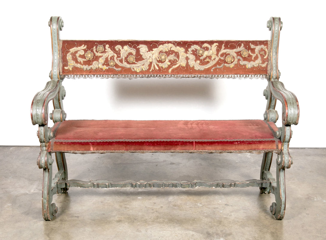Pair of 18th Century Carved and Painted Baroque Tuscan Arm Benches  