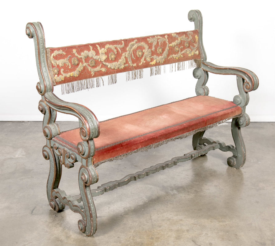 Pair of 18th Century Carved and Painted Baroque Tuscan Arm Benches  