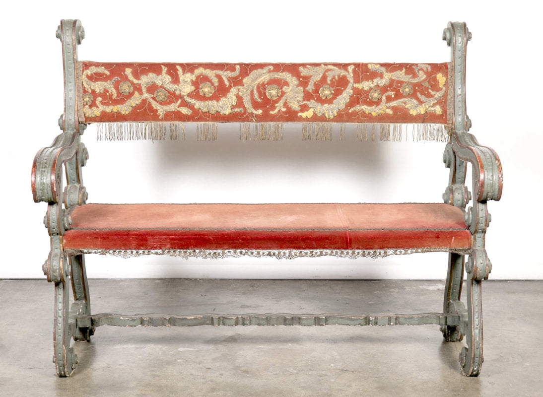 Pair of 18th Century Carved and Painted Baroque Tuscan Arm Benches  
