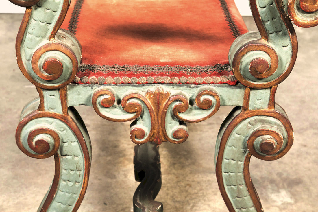 Pair of 18th Century Carved and Painted Baroque Tuscan Arm Benches  