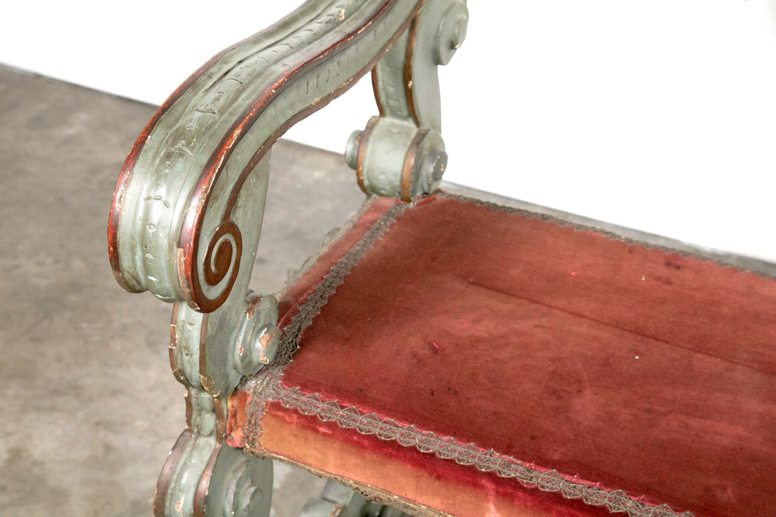 Pair of 18th Century Carved and Painted Baroque Tuscan Arm Benches  