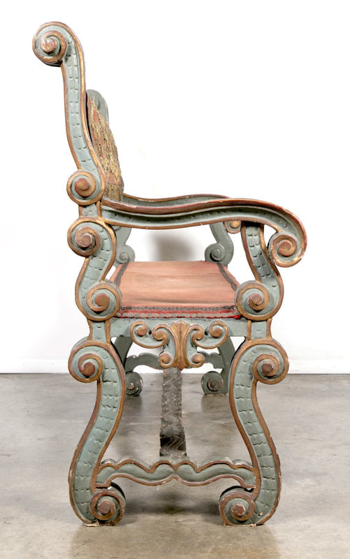 Pair of 18th Century Carved and Painted Baroque Tuscan Arm Benches  