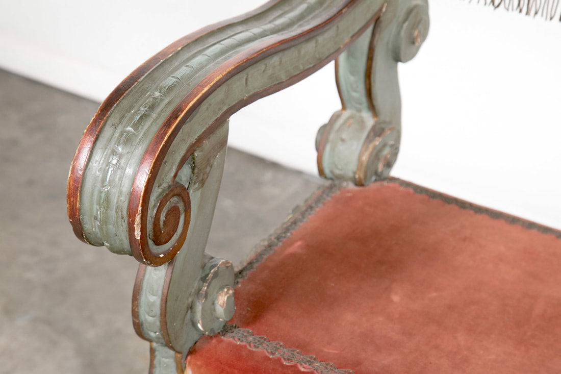 Pair of 18th Century Carved and Painted Baroque Tuscan Arm Benches  