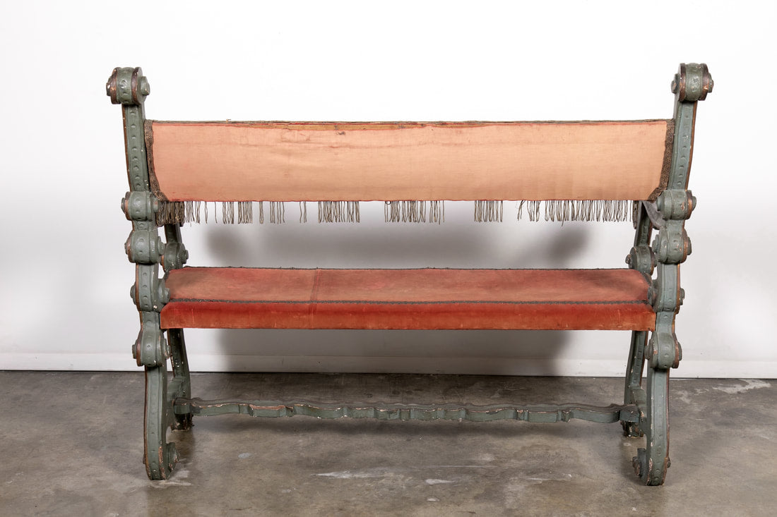 Pair of 18th Century Carved and Painted Baroque Tuscan Arm Benches  