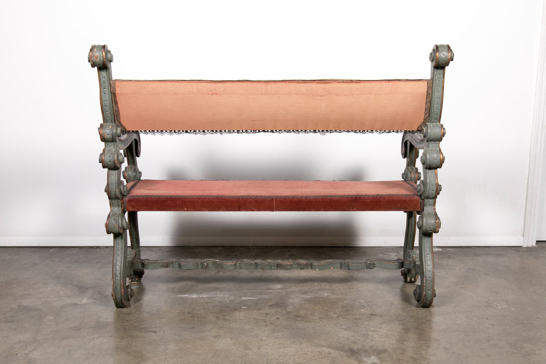 Pair of 18th Century Carved and Painted Baroque Tuscan Arm Benches  