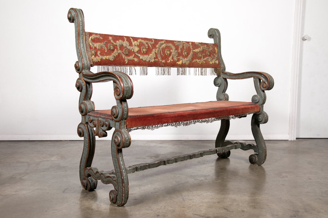 Pair of 18th Century Carved and Painted Baroque Tuscan Arm Benches  