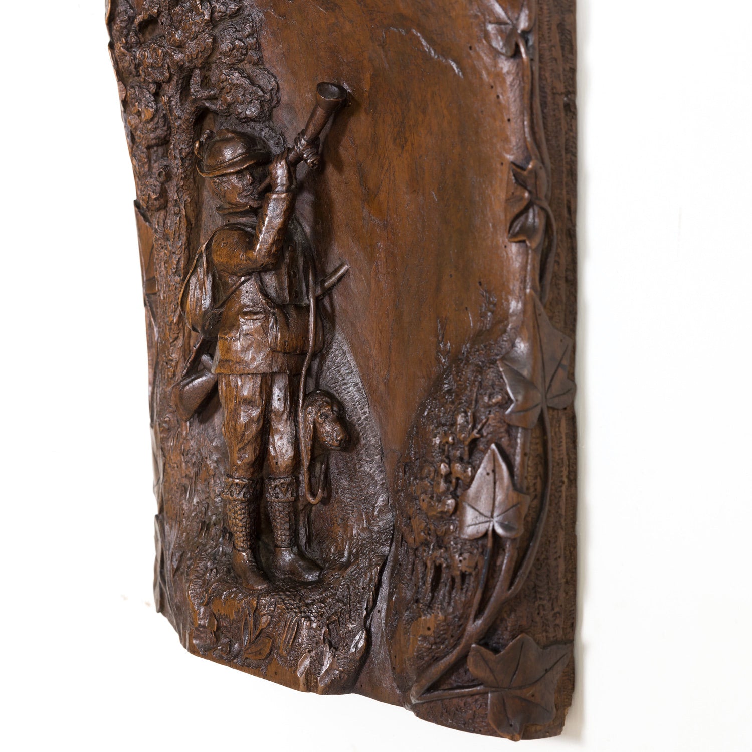 Hand Carved Swiss Black Forest Trophy Plaque with Antlers