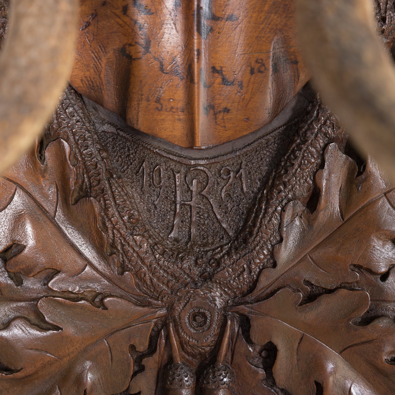 Hand Carved Swiss Black Forest Trophy Plaque with Antlers