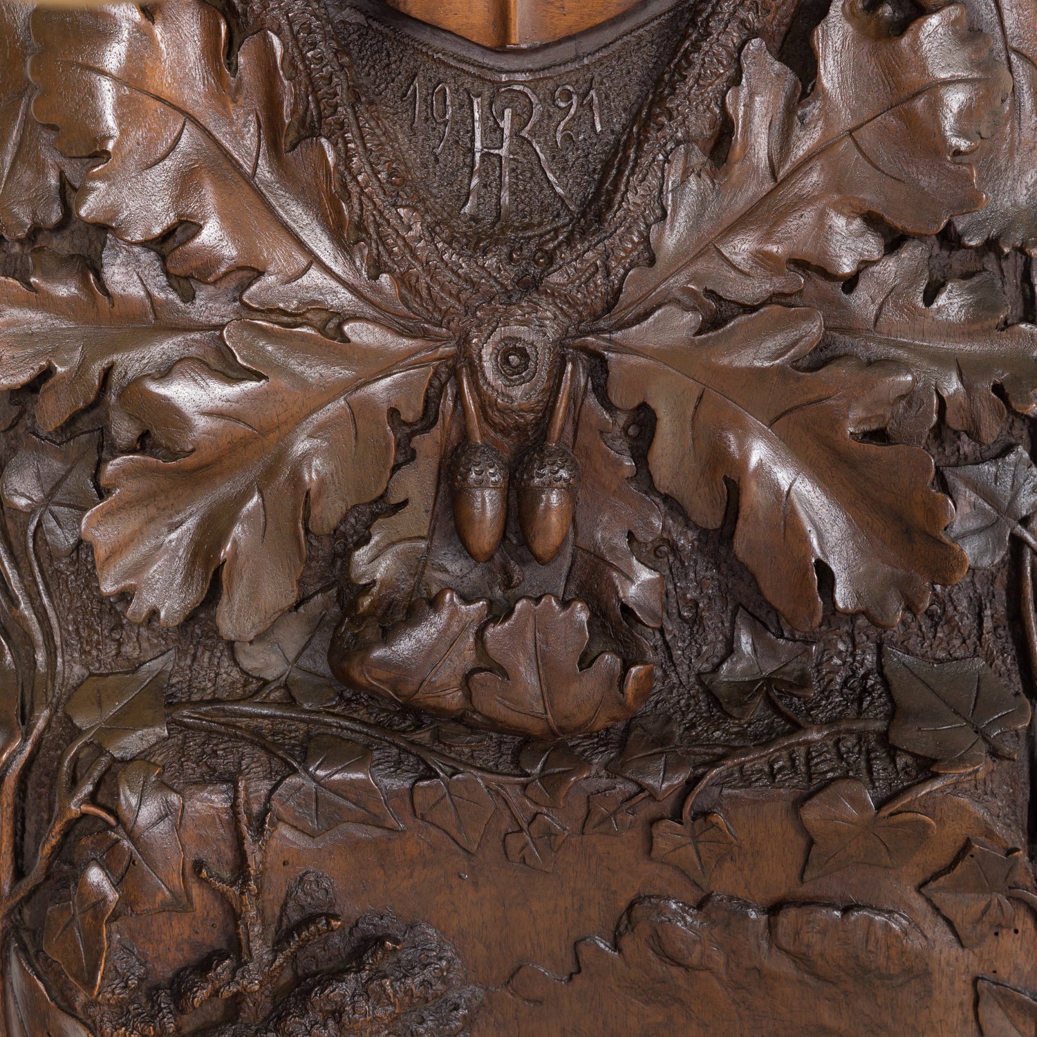 Hand Carved Swiss Black Forest Trophy Plaque with Antlers