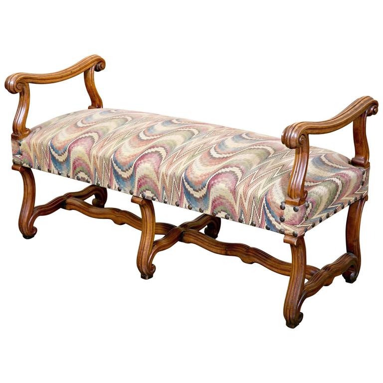 Mid-19th Century French Louis XIII Style Os de Mouton Backless Bench with Arms