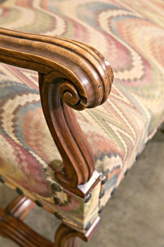 Mid-19th Century French Louis XIII Style Os de Mouton Backless Bench with Arms