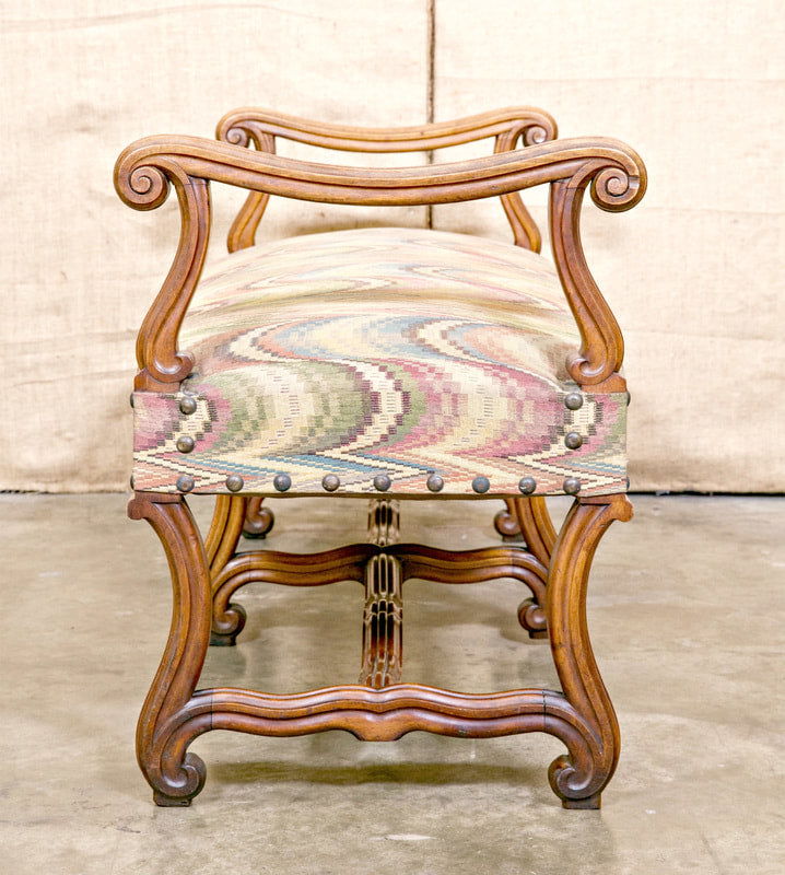 Mid-19th Century French Louis XIII Style Os de Mouton Backless Bench with Arms