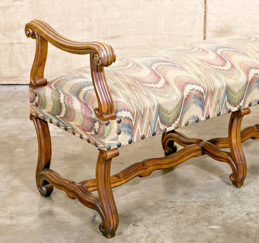 Mid-19th Century French Louis XIII Style Os de Mouton Backless Bench with Arms