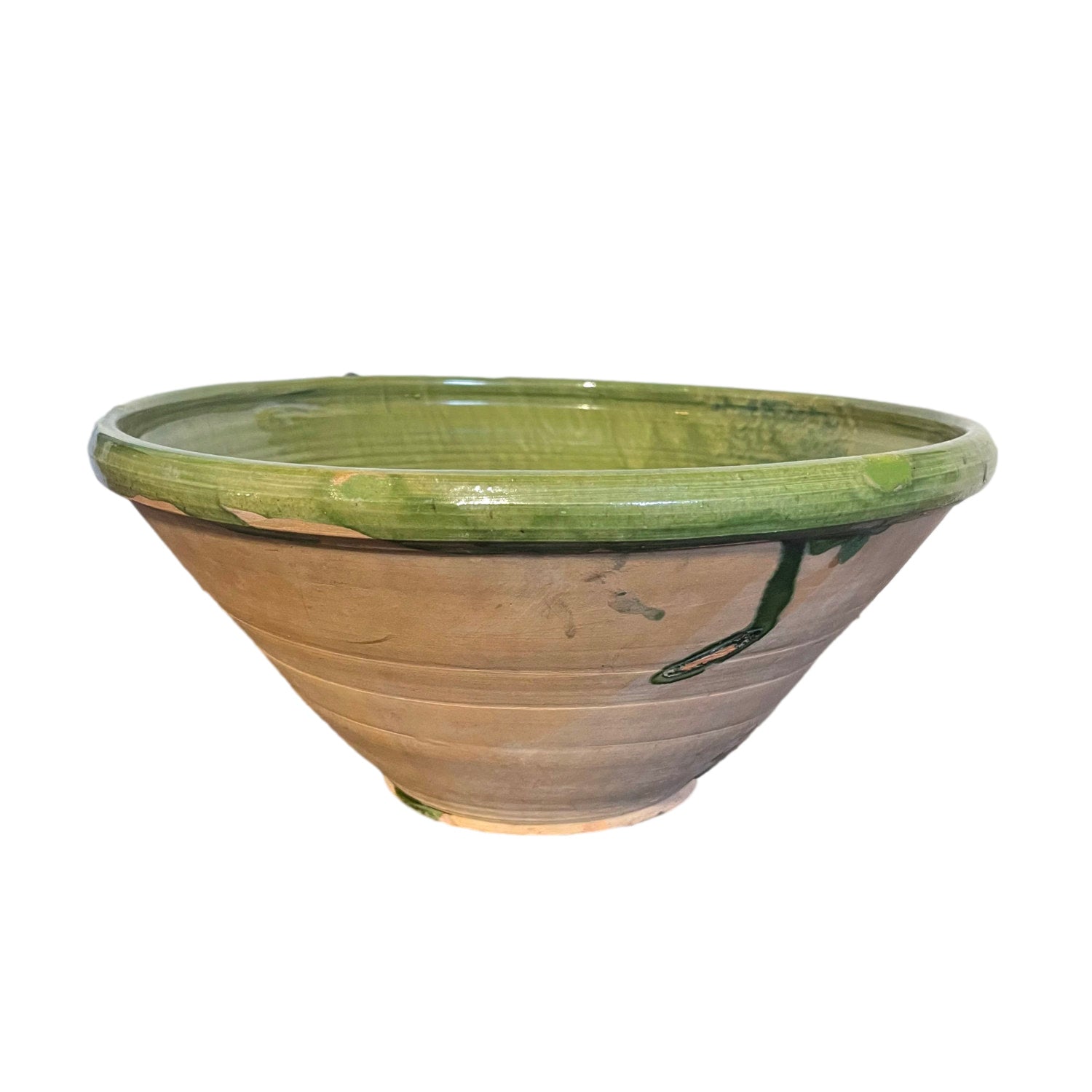 Late 19th Century French Terracotta Pancheon or Dough Bowl with Dark Green Glaze