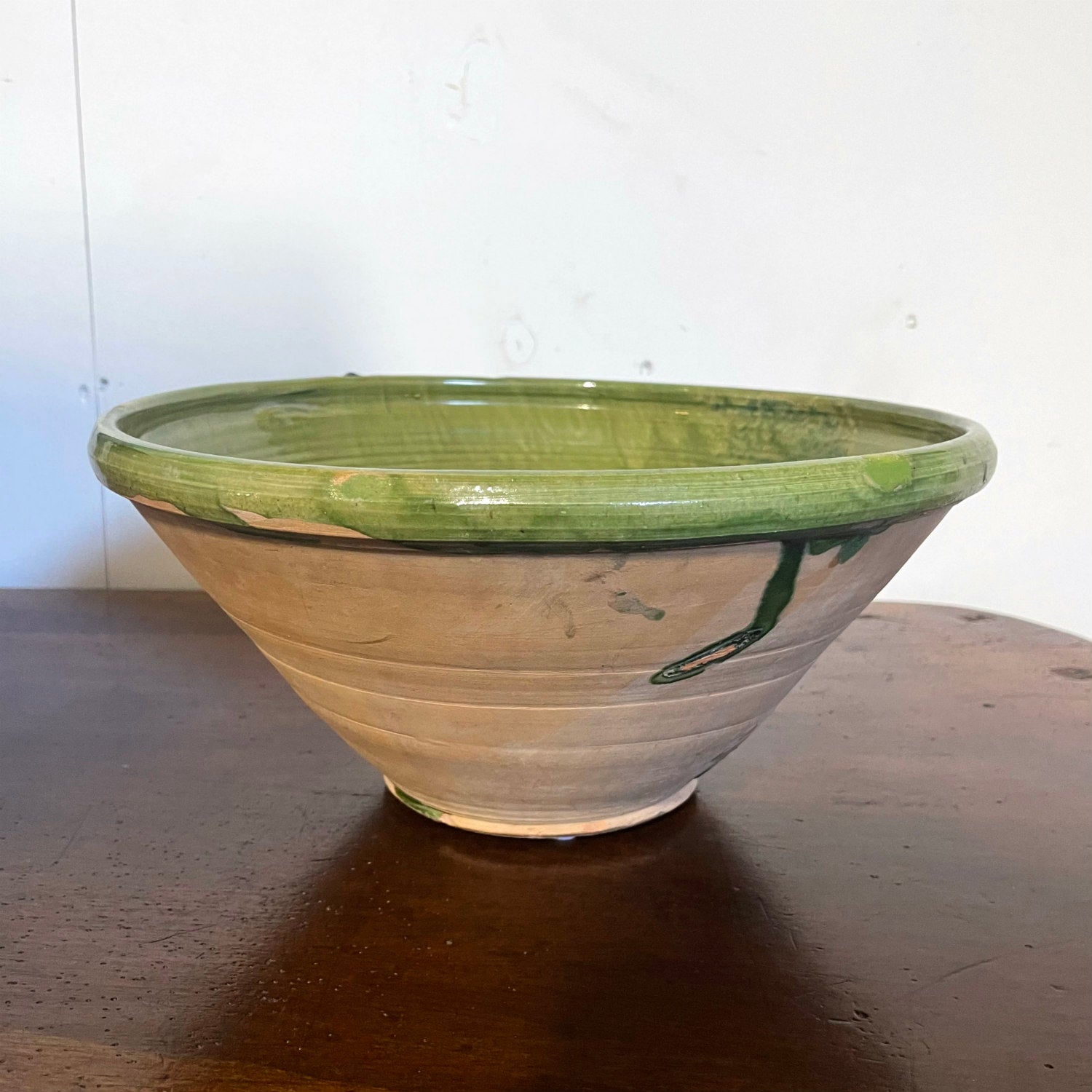 Late 19th Century French Terracotta Pancheon or Dough Bowl with Dark Green Glaze