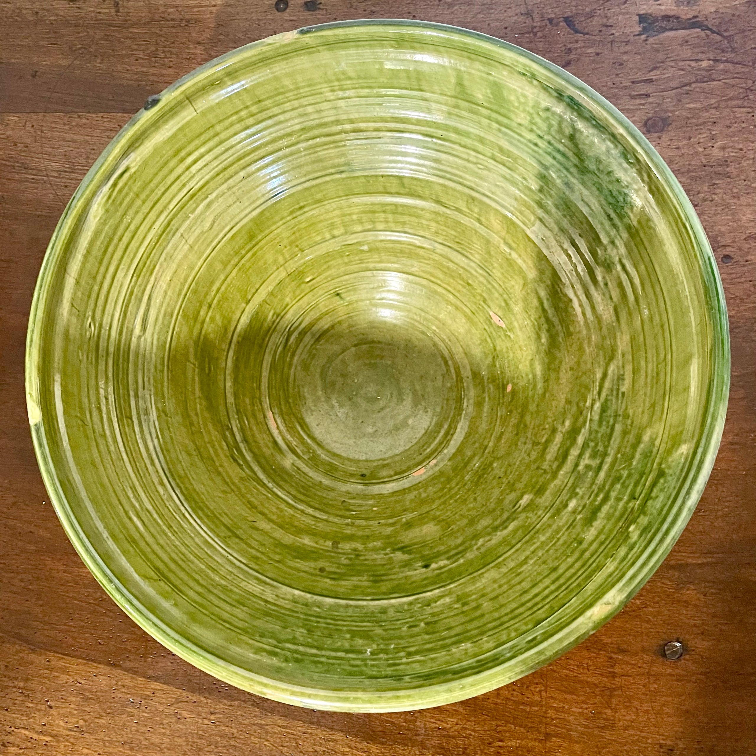Late 19th Century French Terracotta Pancheon or Dough Bowl with Dark Green Glaze