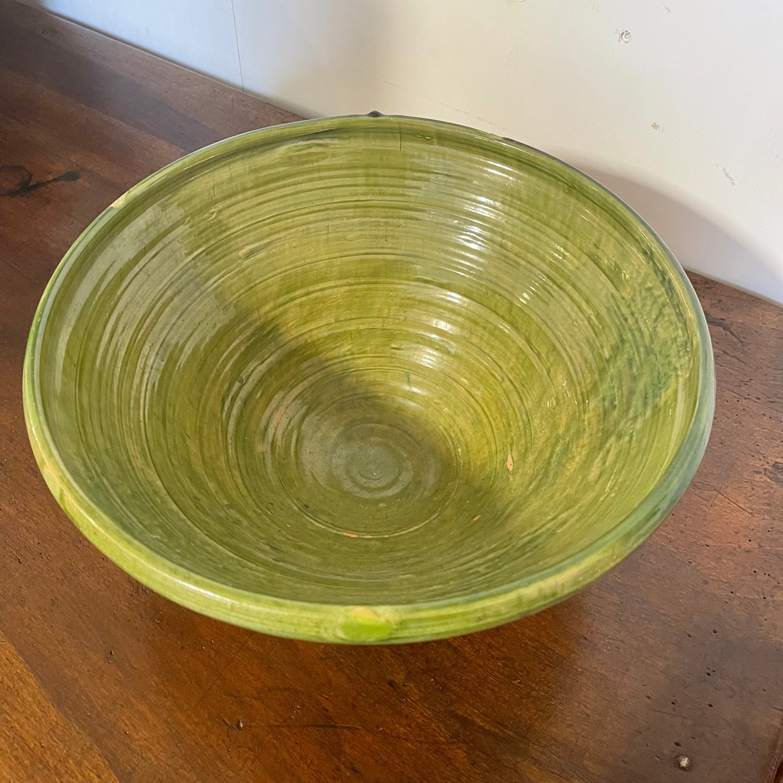 Late 19th Century French Terracotta Pancheon or Dough Bowl with Dark Green Glaze