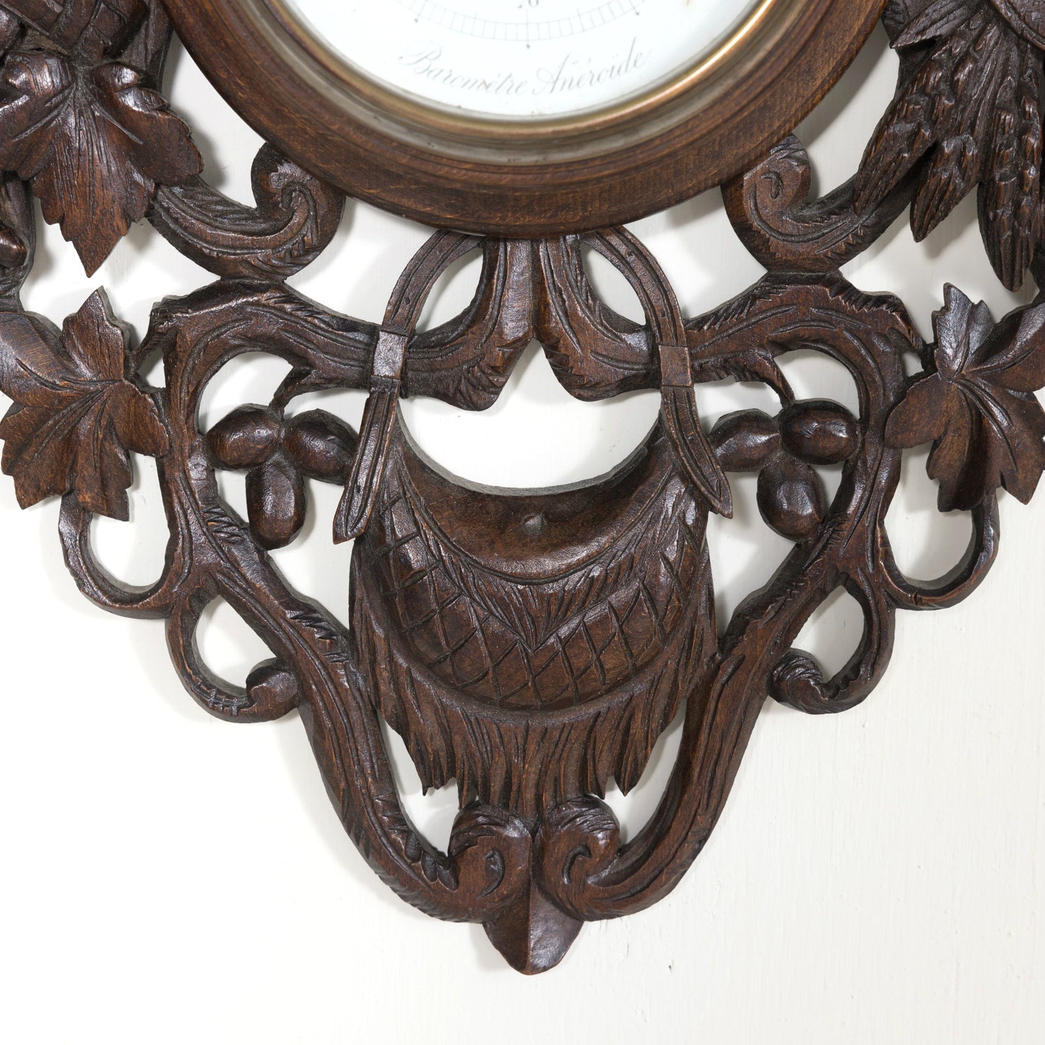 Early 20th Century French Carved Black Forest Hunting Barometer and Thermometer with Hunting Dog