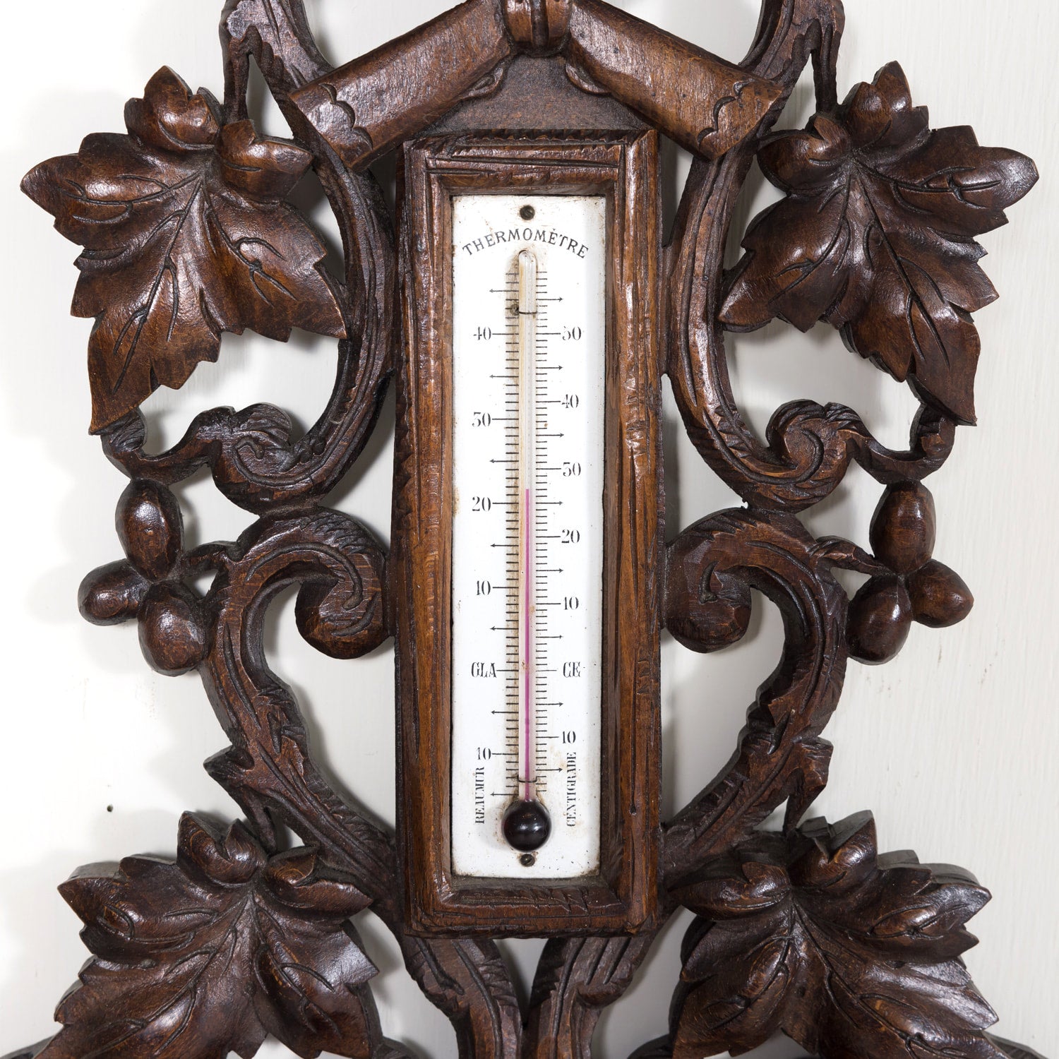 Early 20th Century French Carved Black Forest Hunting Barometer and Thermometer with Hunting Dog