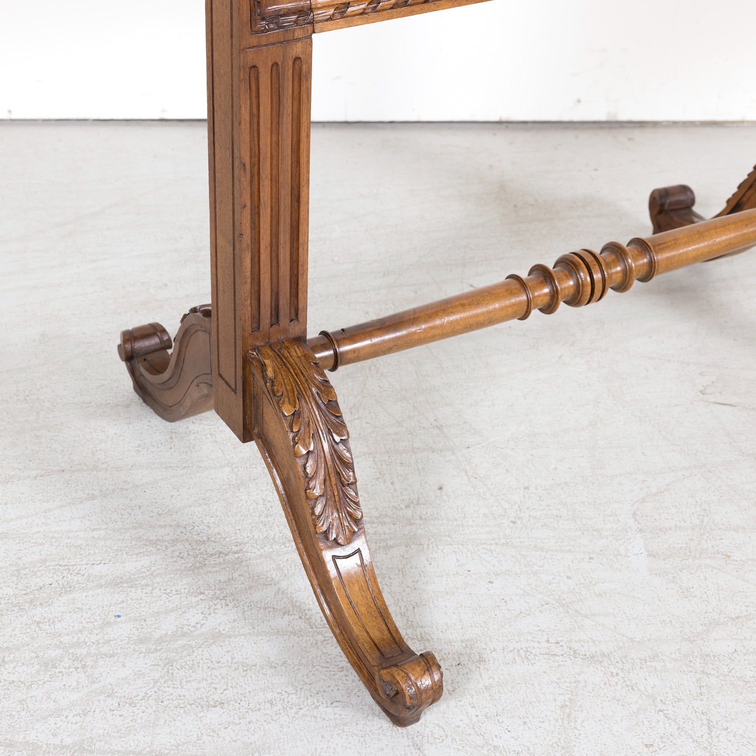 Exceptional 19th Century French Louis XVI Style Carved Walnut Beveled Cheval Dressing Mirror