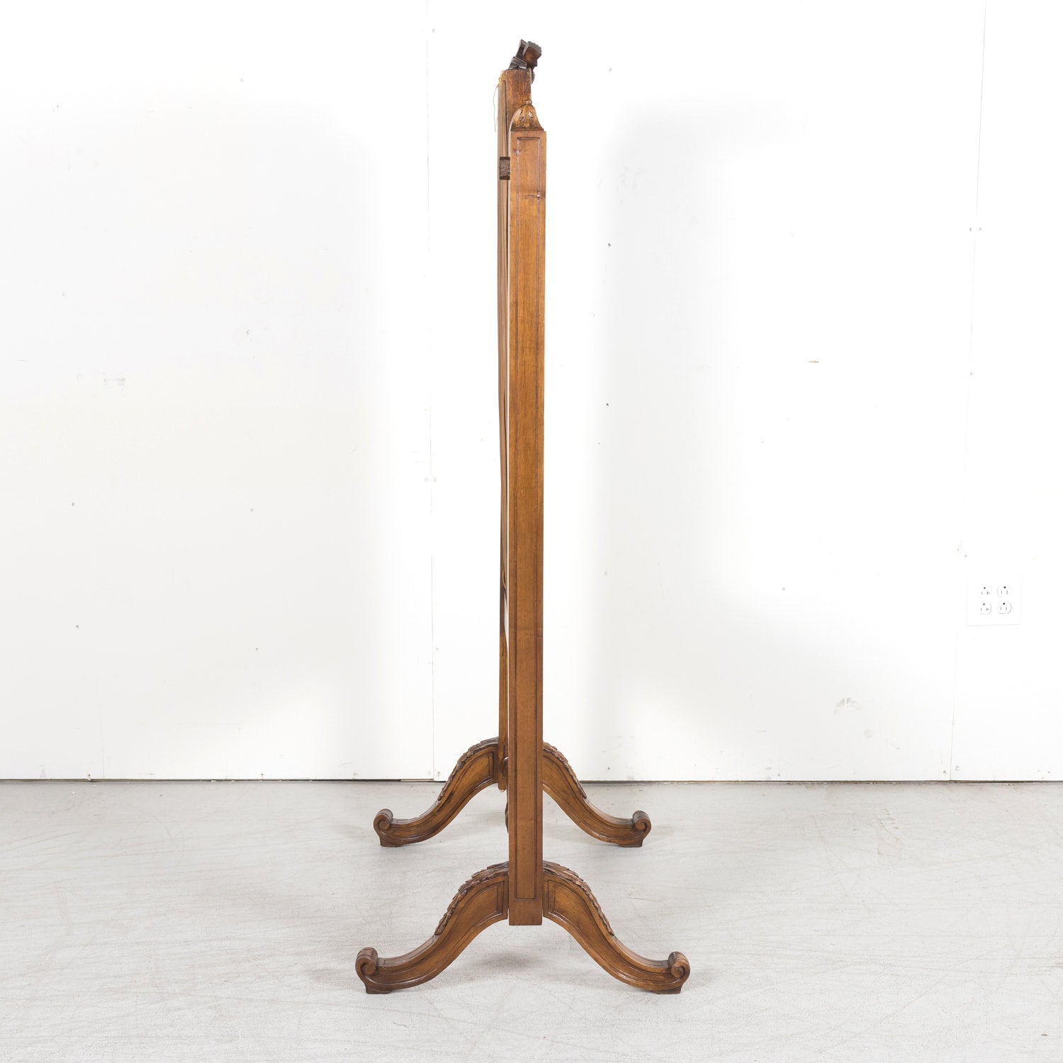 Exceptional 19th Century French Louis XVI Style Carved Walnut Beveled Cheval Dressing Mirror