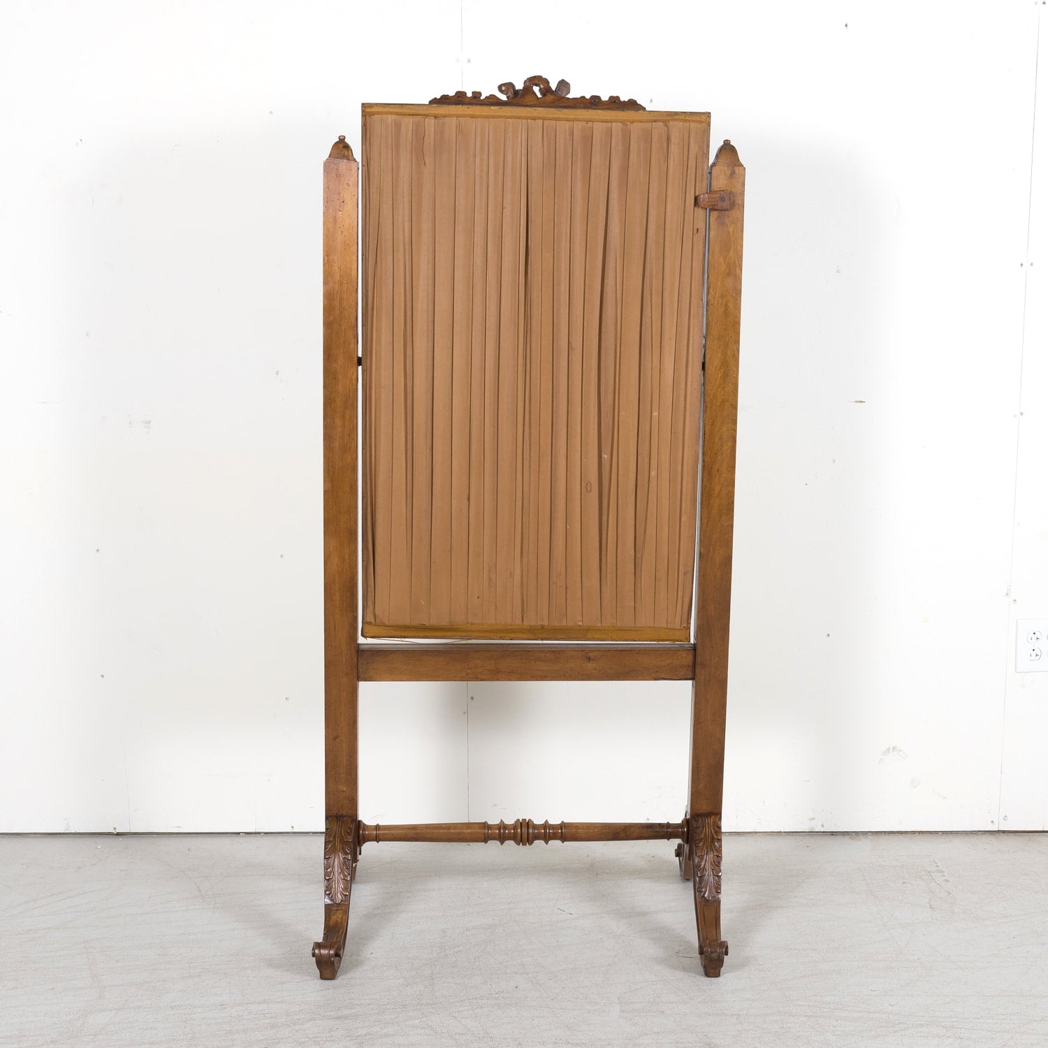 Exceptional 19th Century French Louis XVI Style Carved Walnut Beveled Cheval Dressing Mirror